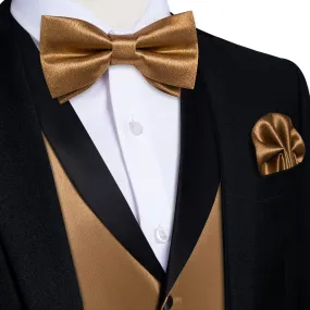 DiBanGu Tuxedo Vest Pale Brown Solid Silk Mens Button Dress Vest and Bow Tie Set