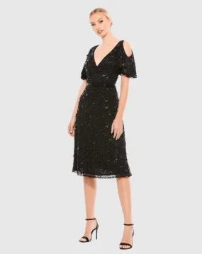 Embellished Cold Shoulder Cocktail Dress - FINAL SALE