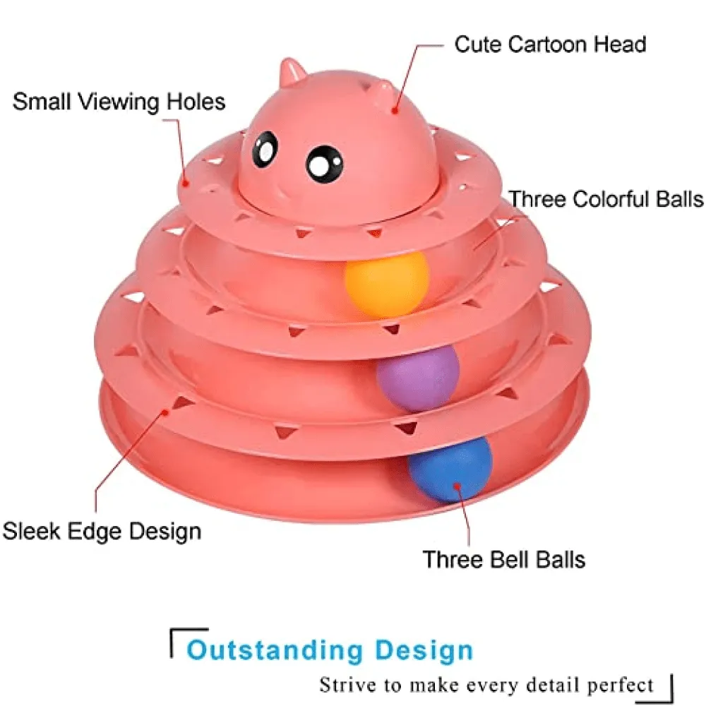 Emily Pets Roller 3 Level Turntable Cat Toy with Balls Toy for Cats (Pink)