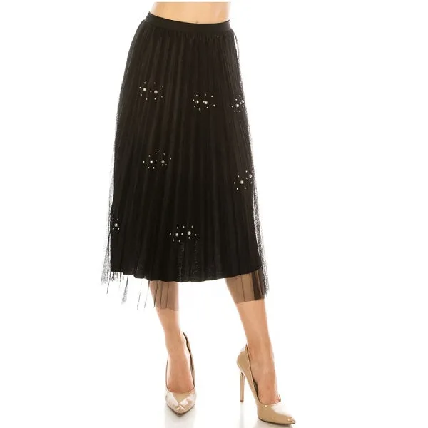 Emily Pleated Tulle Midi Skirt