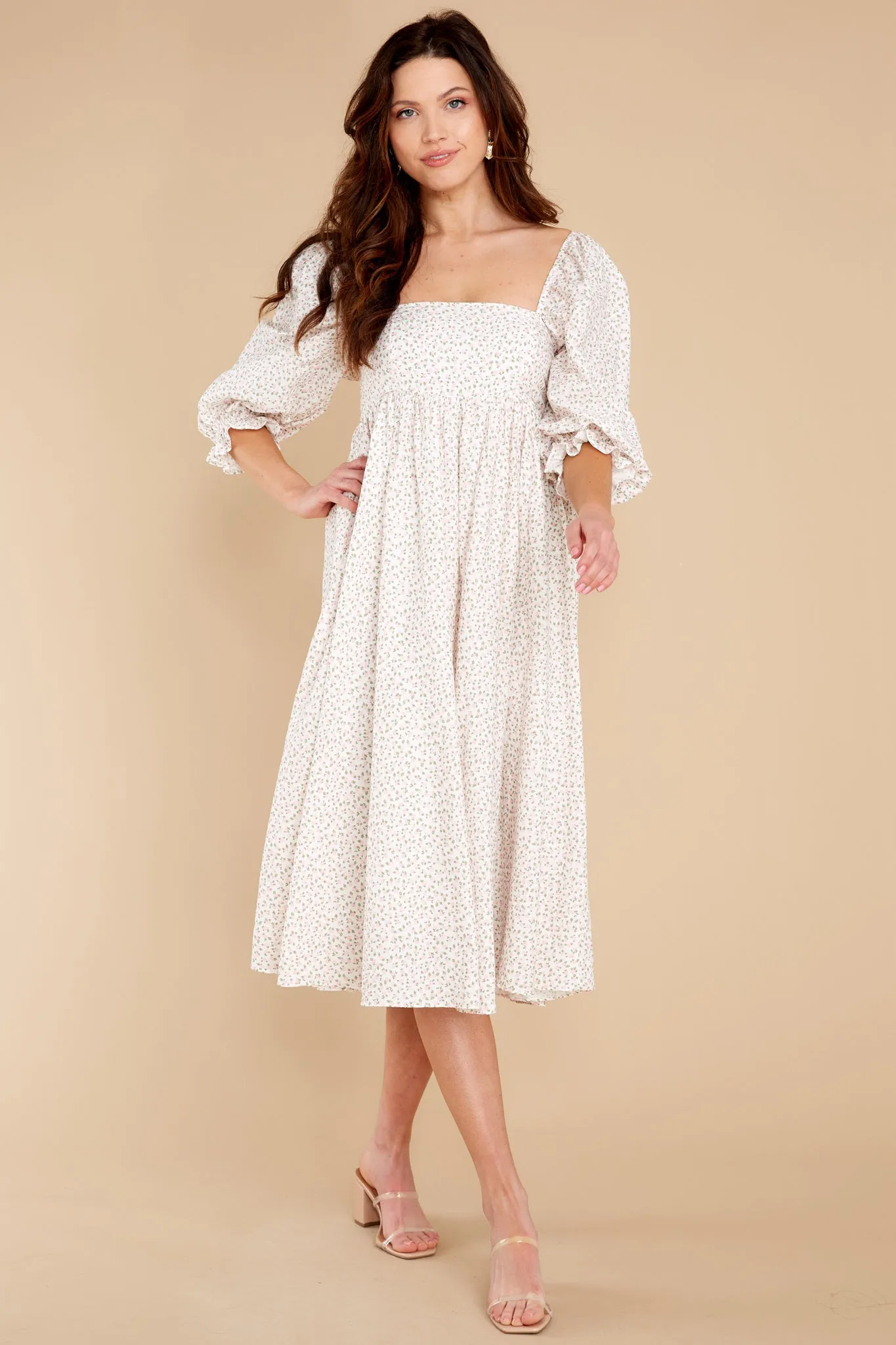 Enjoy The Scenery Ivory Floral Print Midi Dress