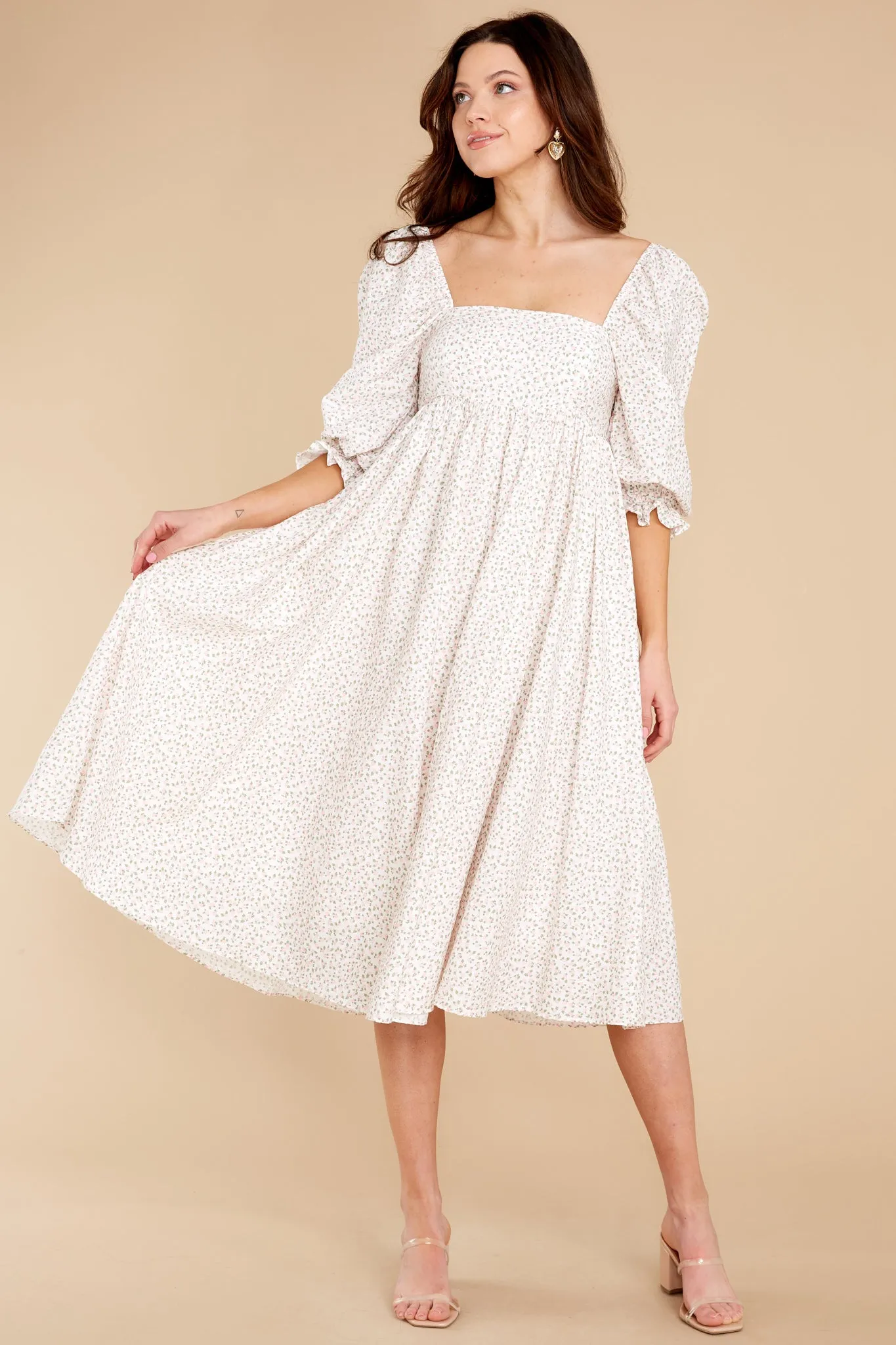 Enjoy The Scenery Ivory Floral Print Midi Dress