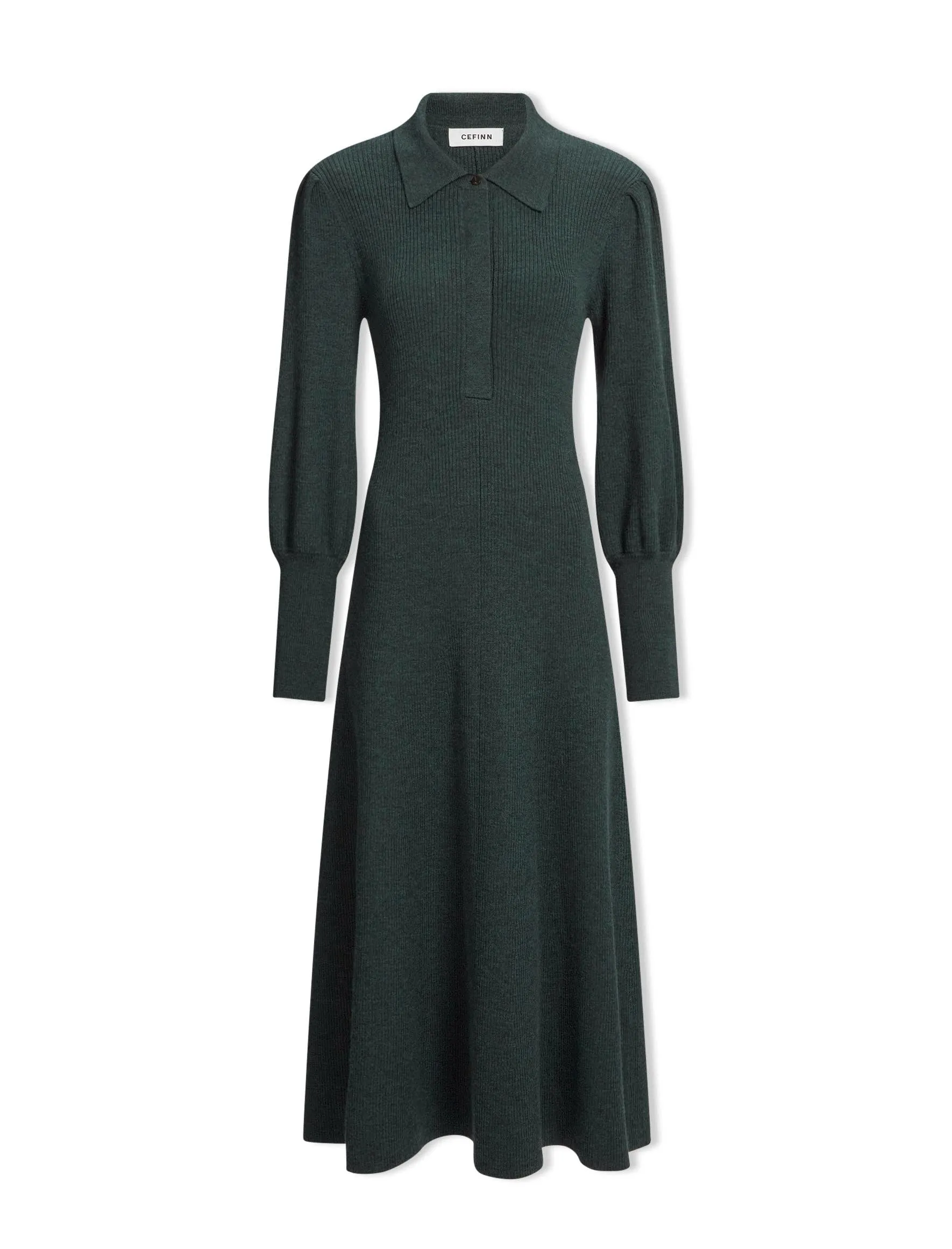 Eva Merino Wool Collared Knit Maxi Dress - Dark Green