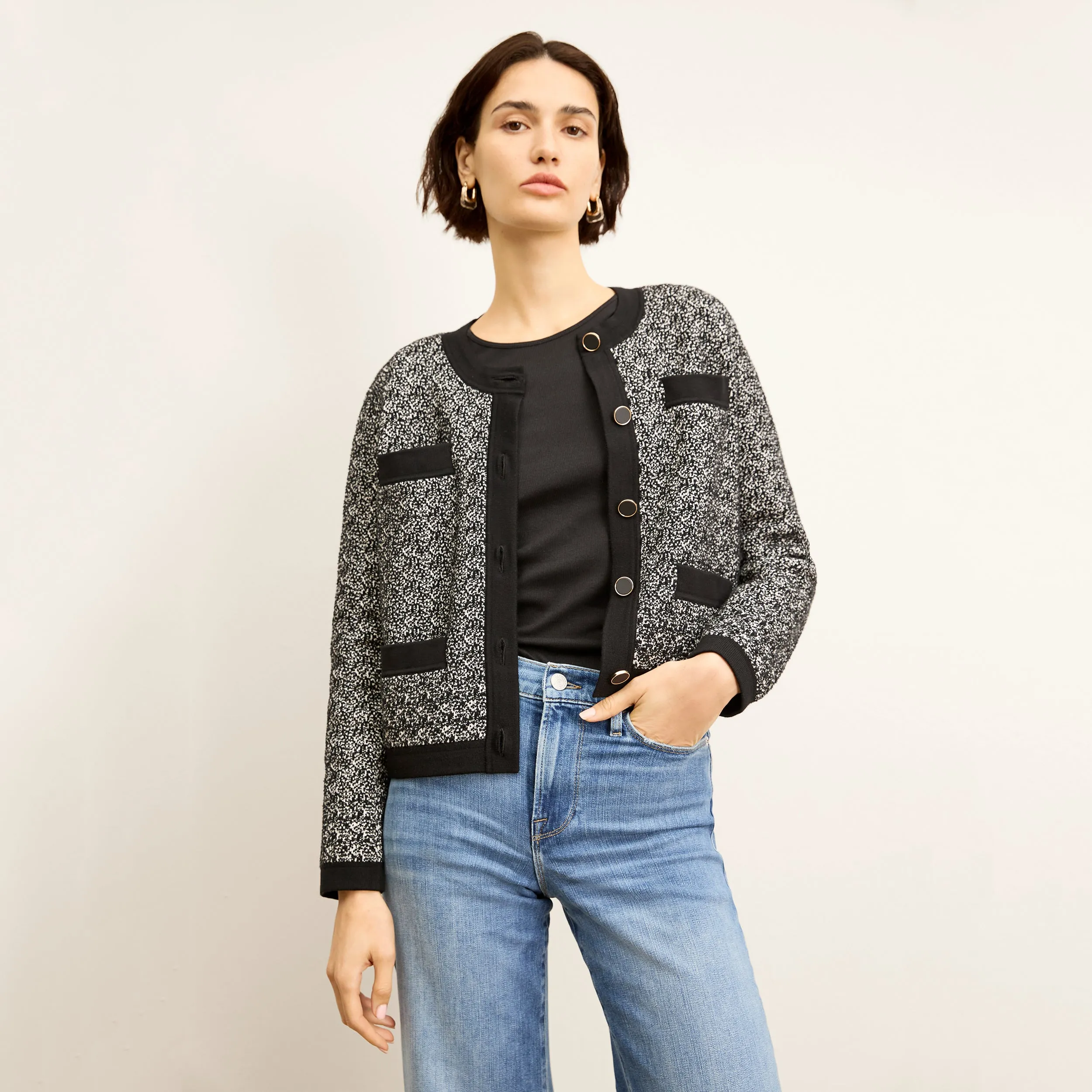 Evangeline Jardigan - Boucle Jardigan Knit :: Black/Ivory