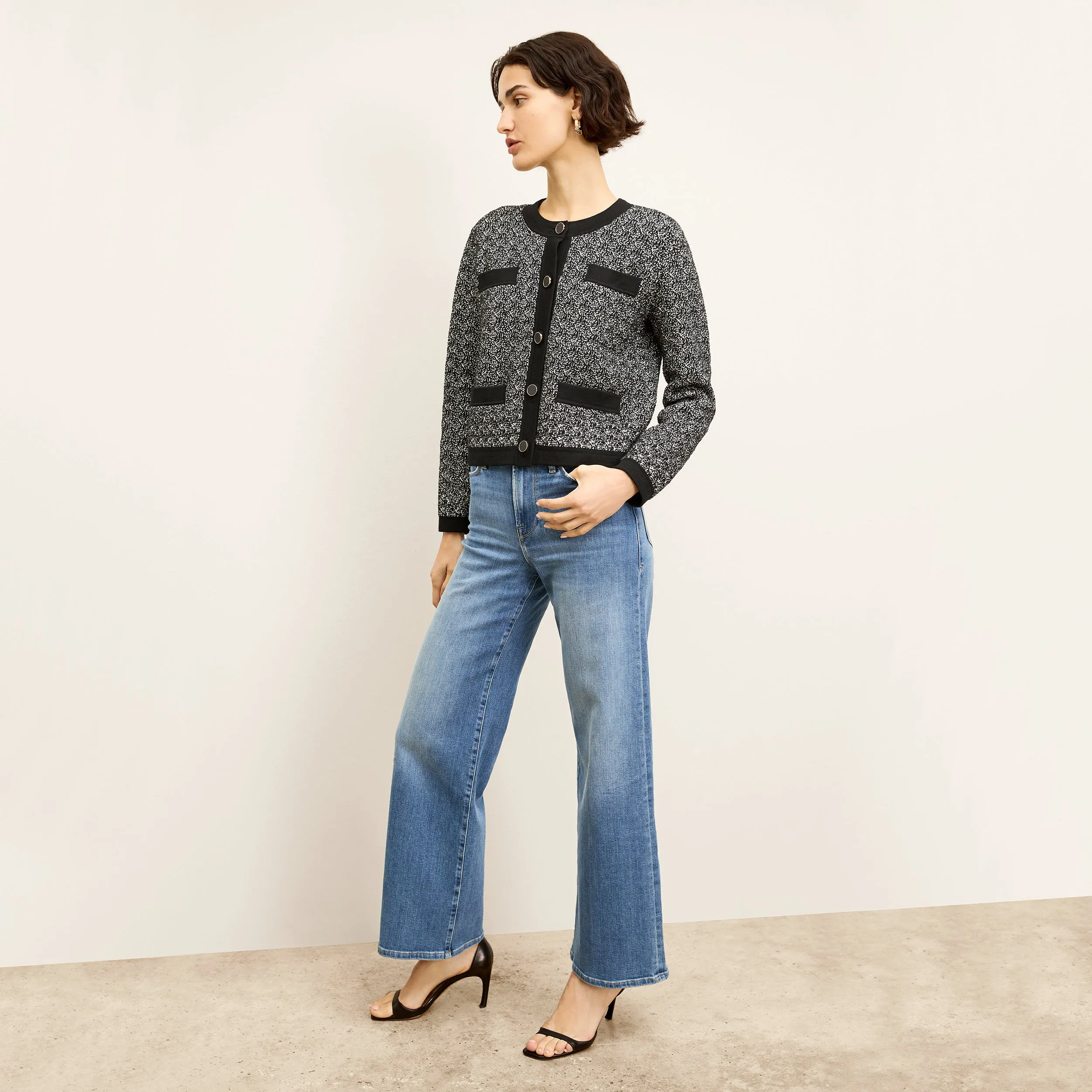 Evangeline Jardigan - Boucle Jardigan Knit :: Black/Ivory