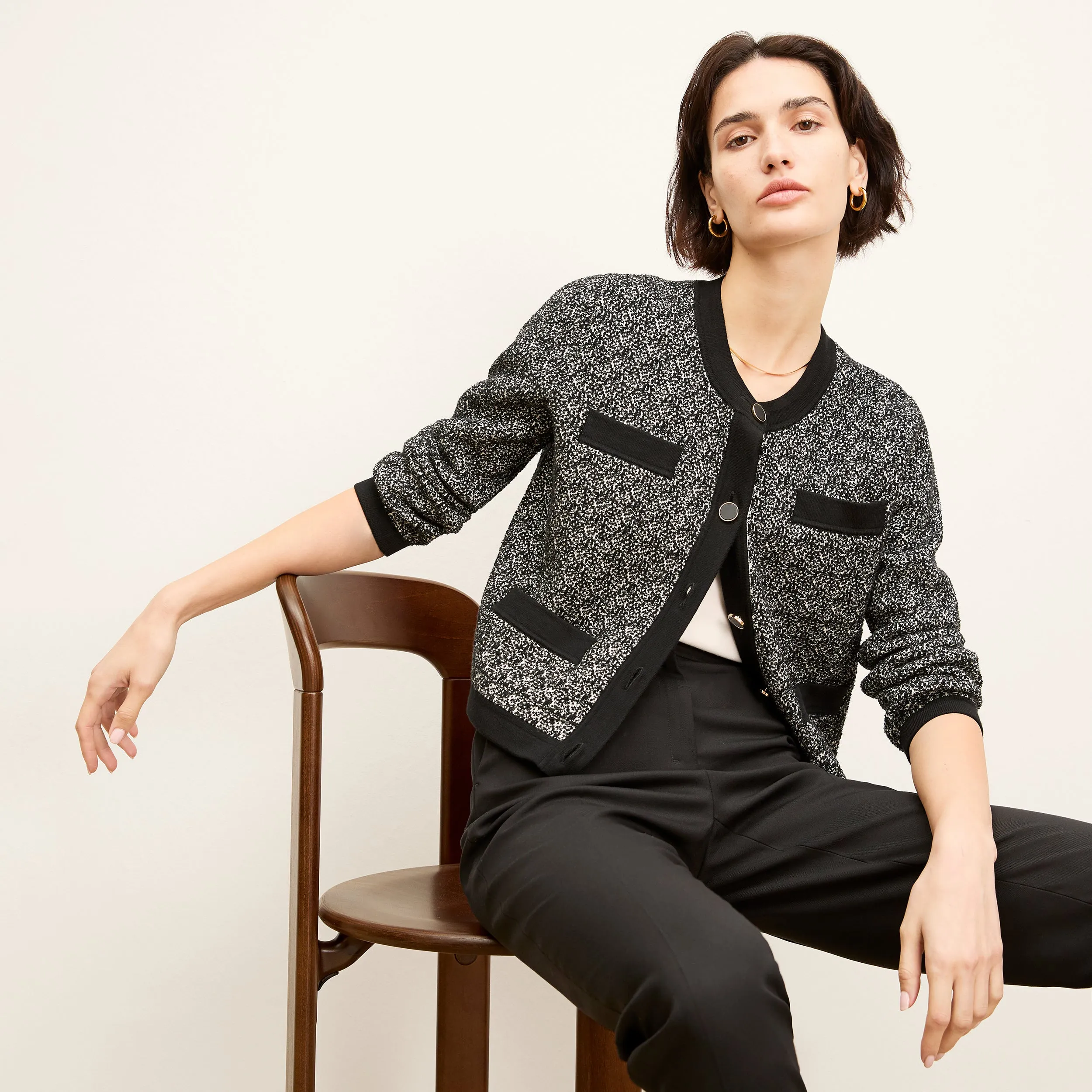 Evangeline Jardigan - Boucle Jardigan Knit :: Black/Ivory