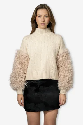 Faux Fur Turtleneck Off White