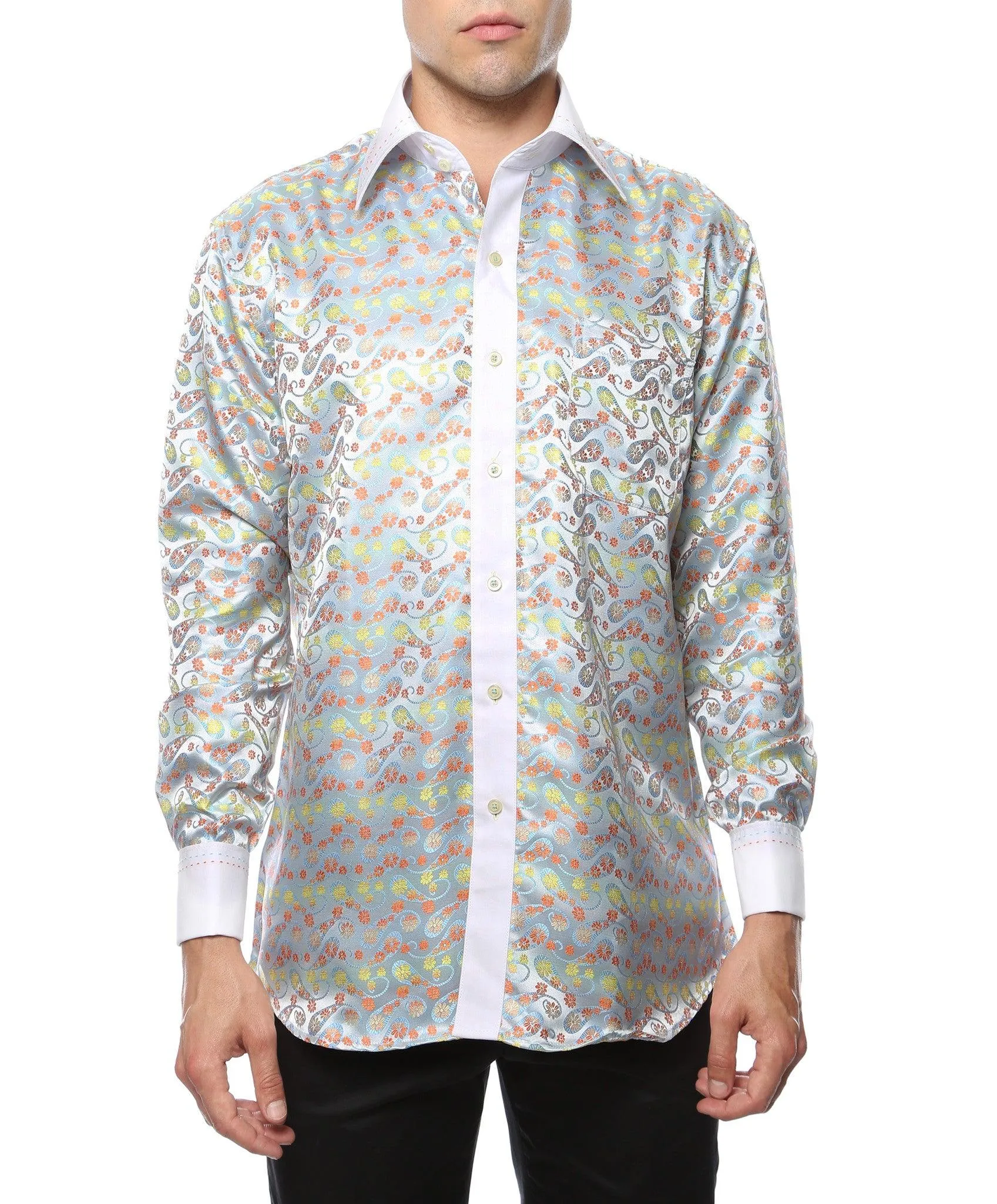 Ferrecci Men's Satine Hi-1002 Multi Color Flower Button Down Dress Shirt