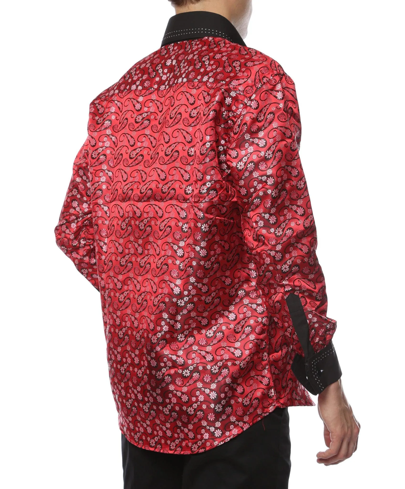 Ferrecci Men's Satine Hi-1015 Red & Black Flower Button Down Dress Shirt