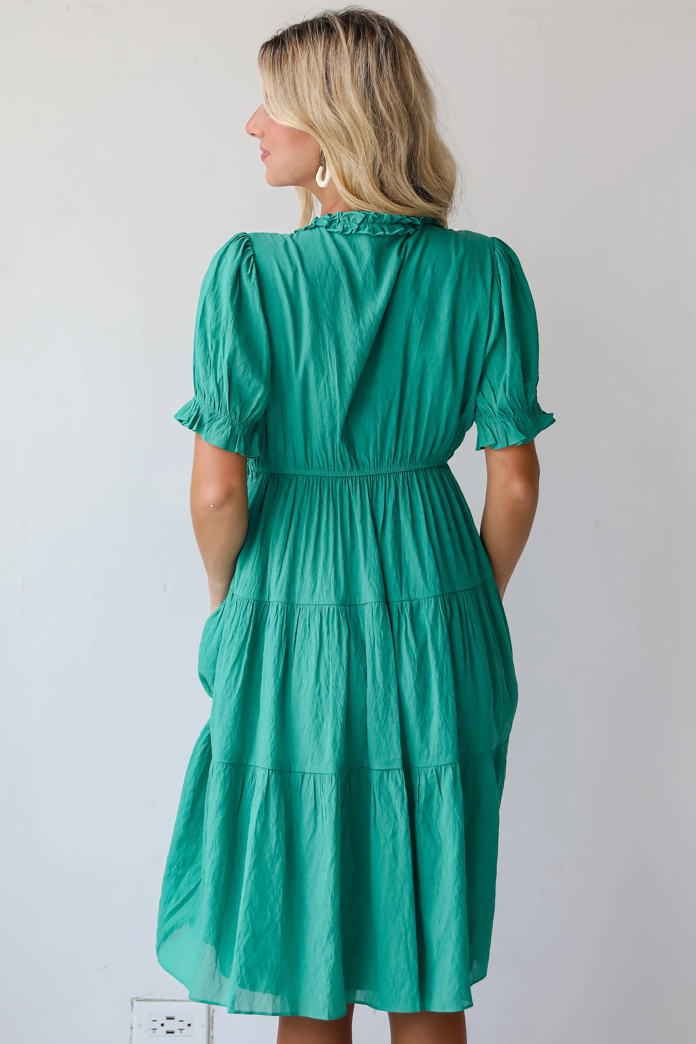 FINAL SALE - Exquisite Potential Green Tiered Midi Dress