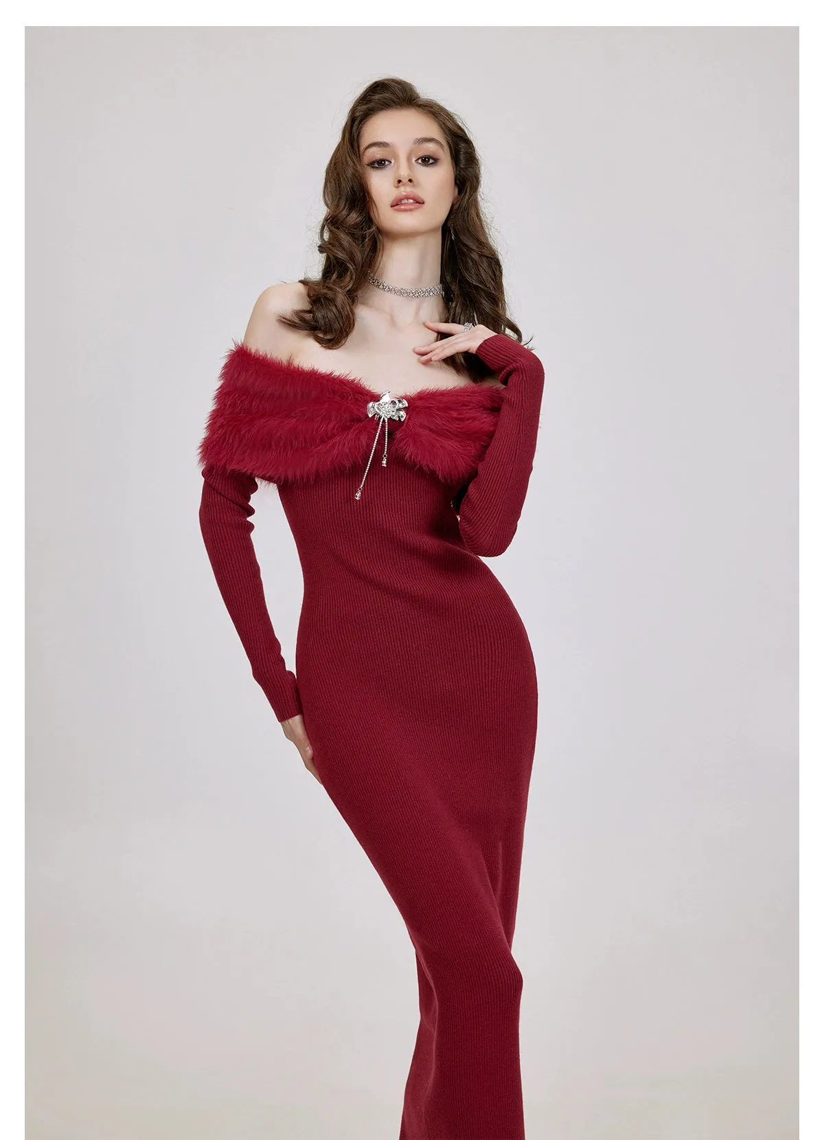 (Final Sale) Nonna Off-Shoulder Knit Long Dress