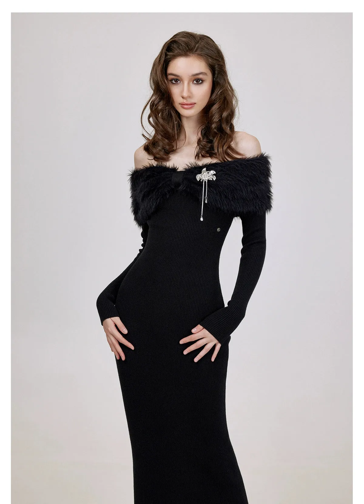 (Final Sale) Nonna Off-Shoulder Knit Long Dress