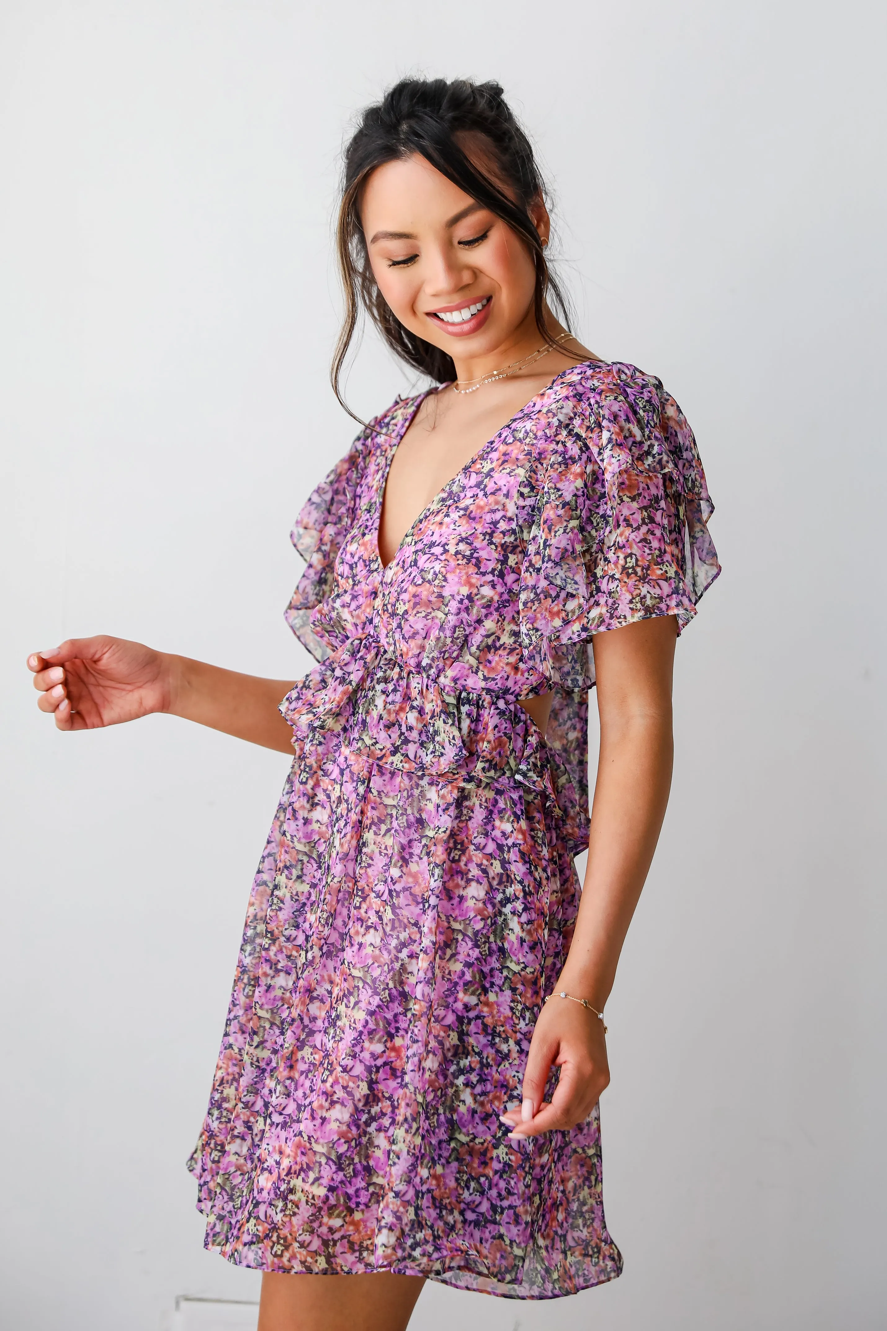 FINAL SALE - Sweet Status Purple Floral Mini Dress