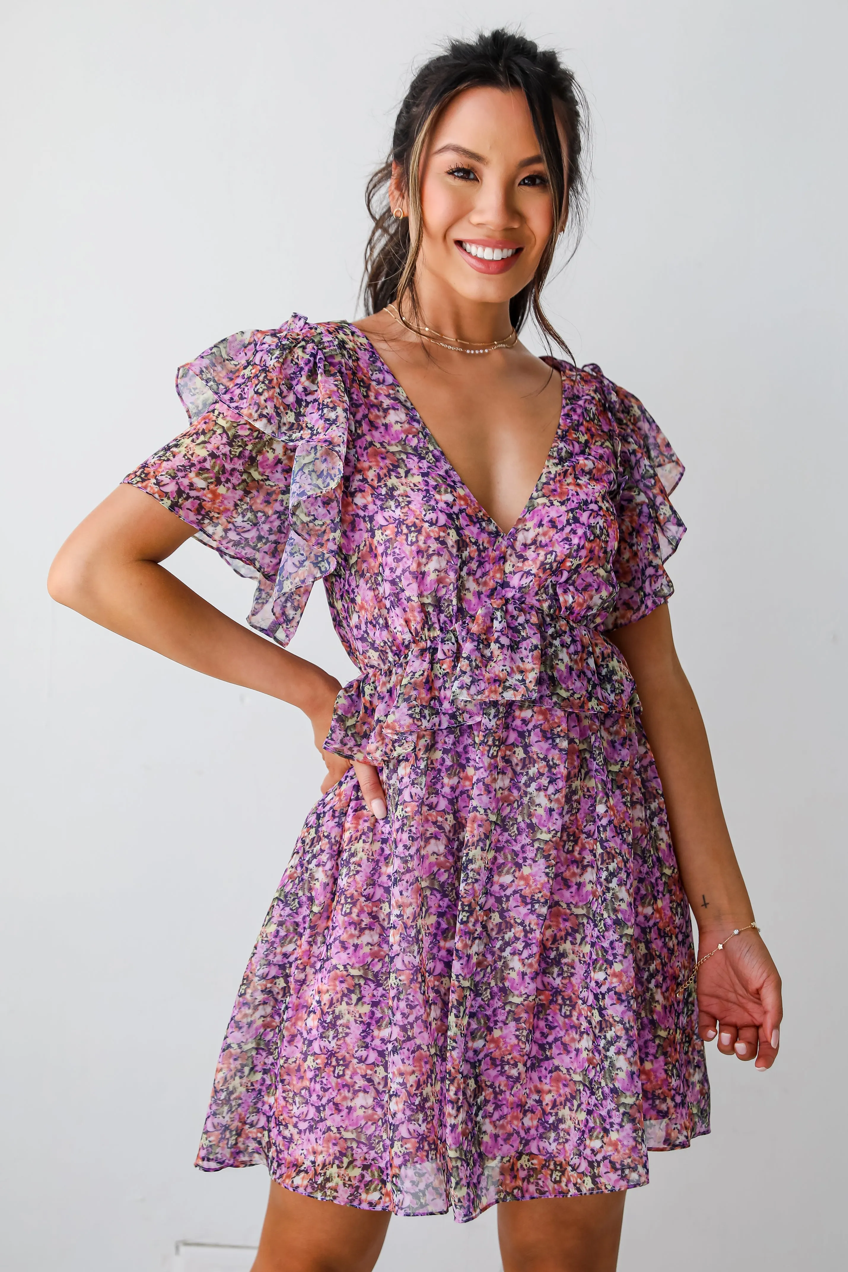 FINAL SALE - Sweet Status Purple Floral Mini Dress