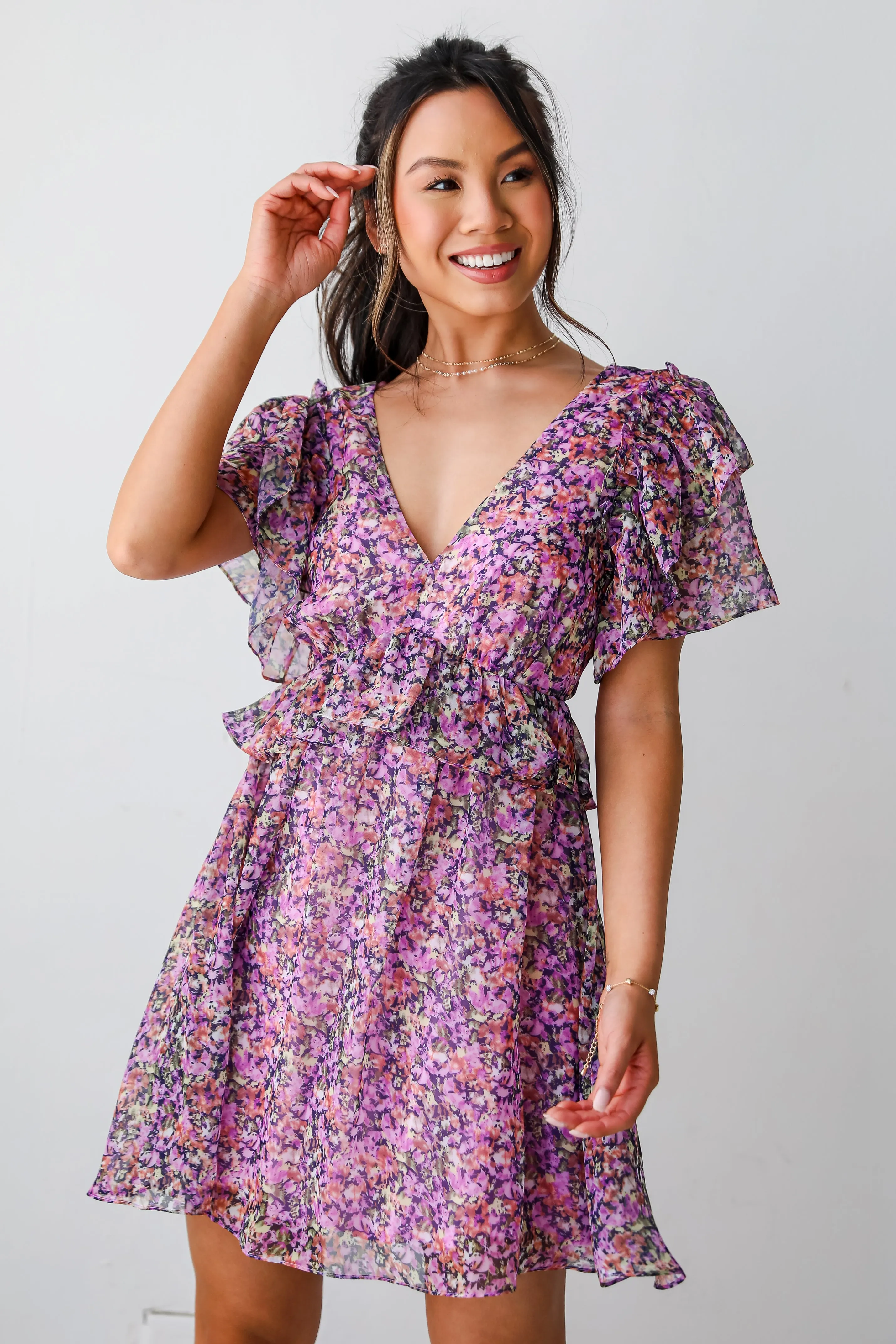 FINAL SALE - Sweet Status Purple Floral Mini Dress