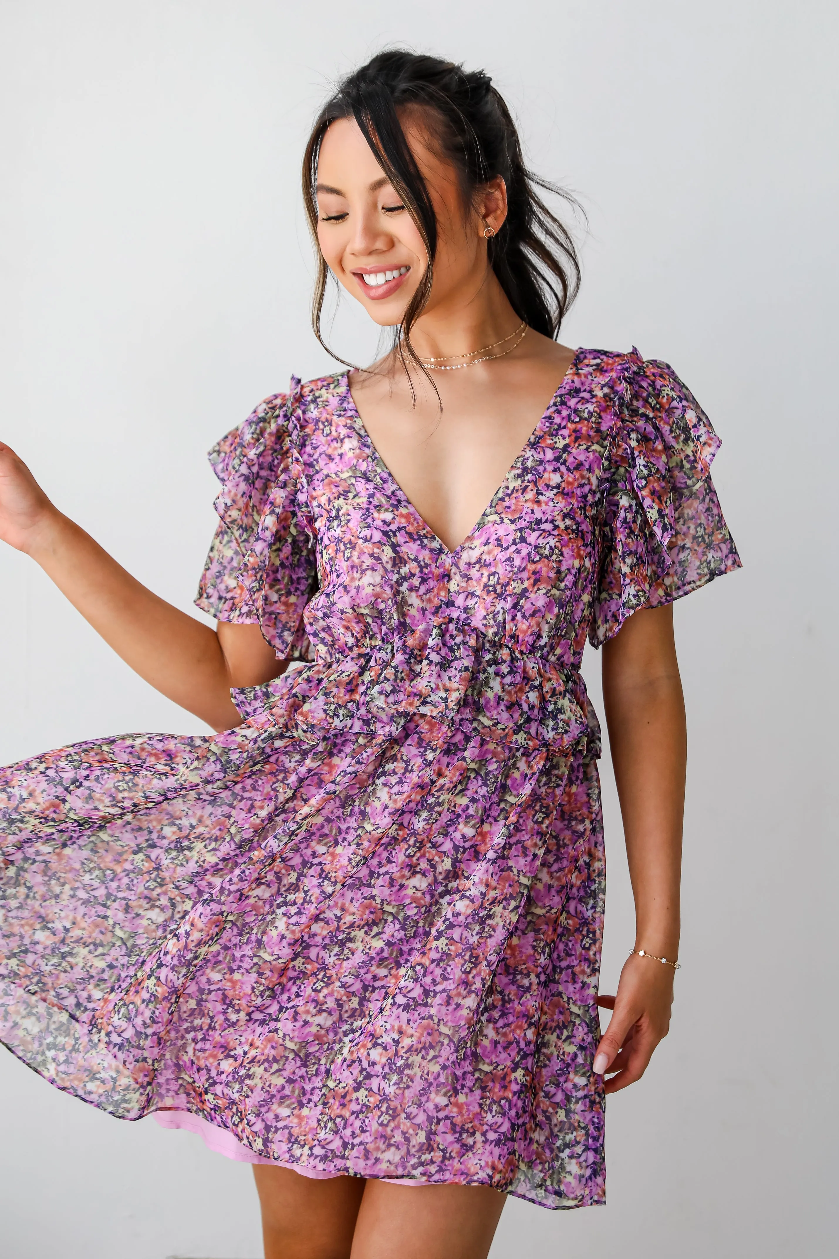 FINAL SALE - Sweet Status Purple Floral Mini Dress