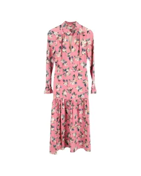 Floral Midi Dress in Pink Wool