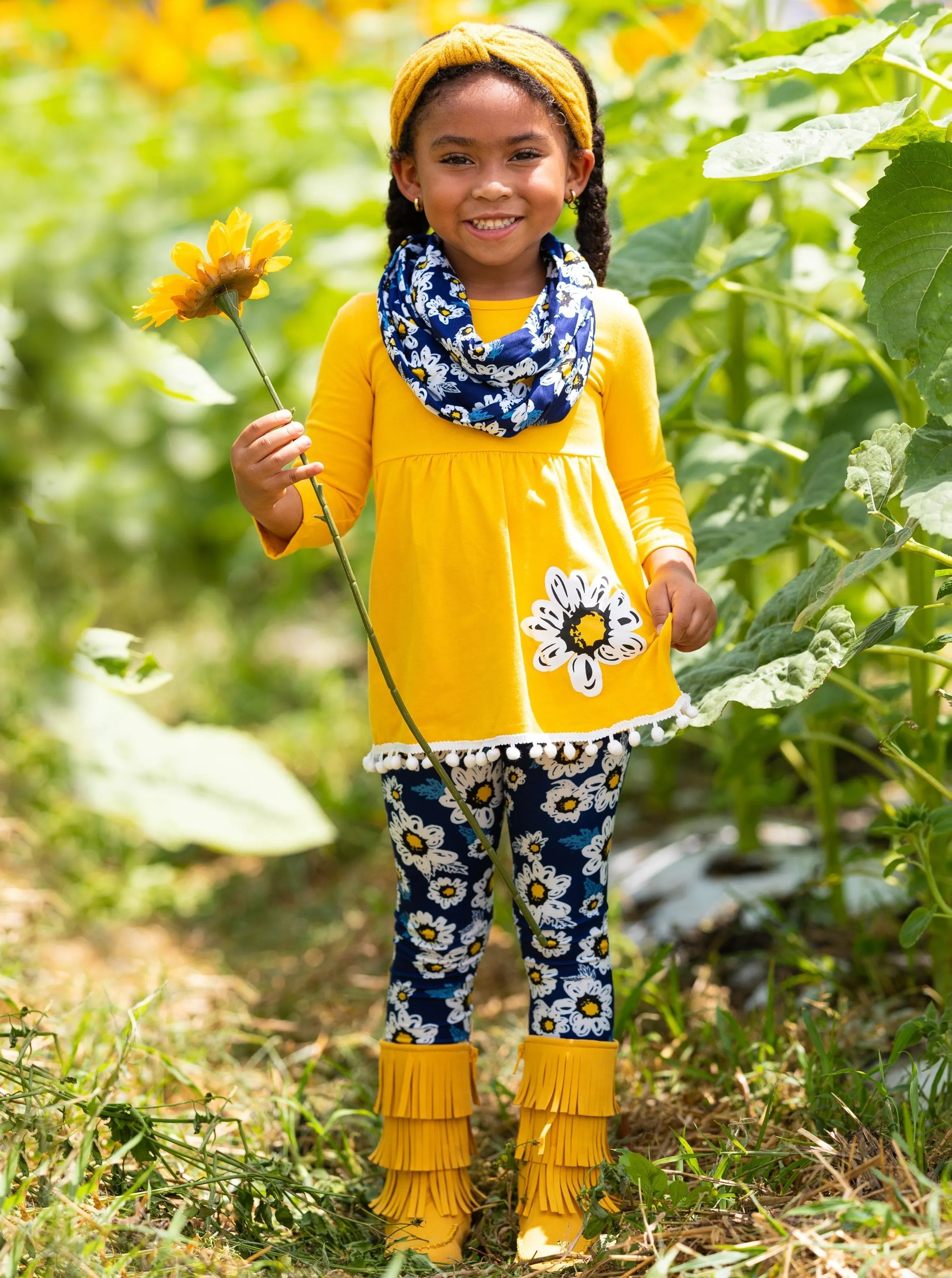 Flower Fancy Tunic, Leggings and Scarf Set