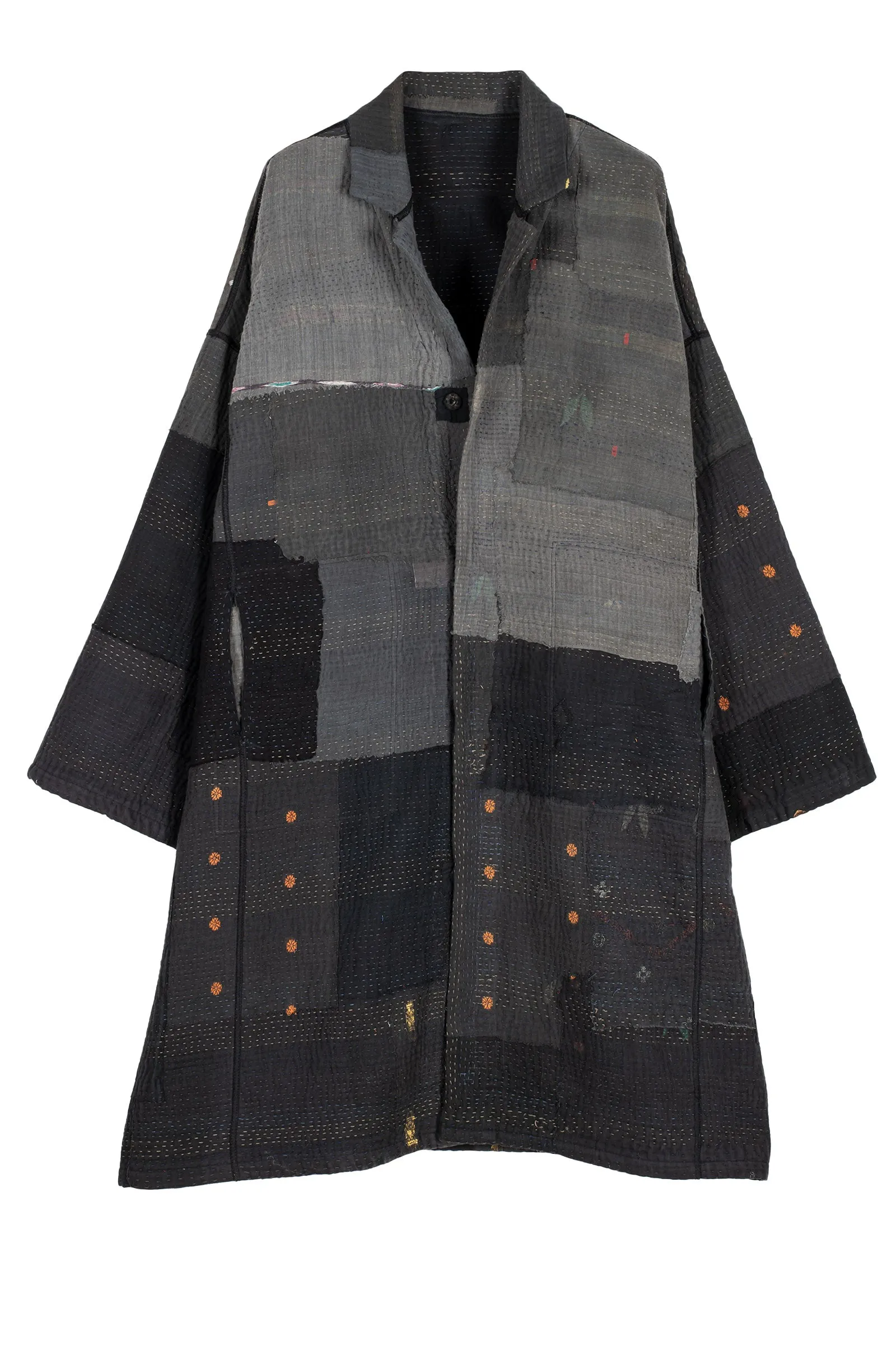 FRAYED PATCH KANTHA OVERSIZED MEDIUM COAT