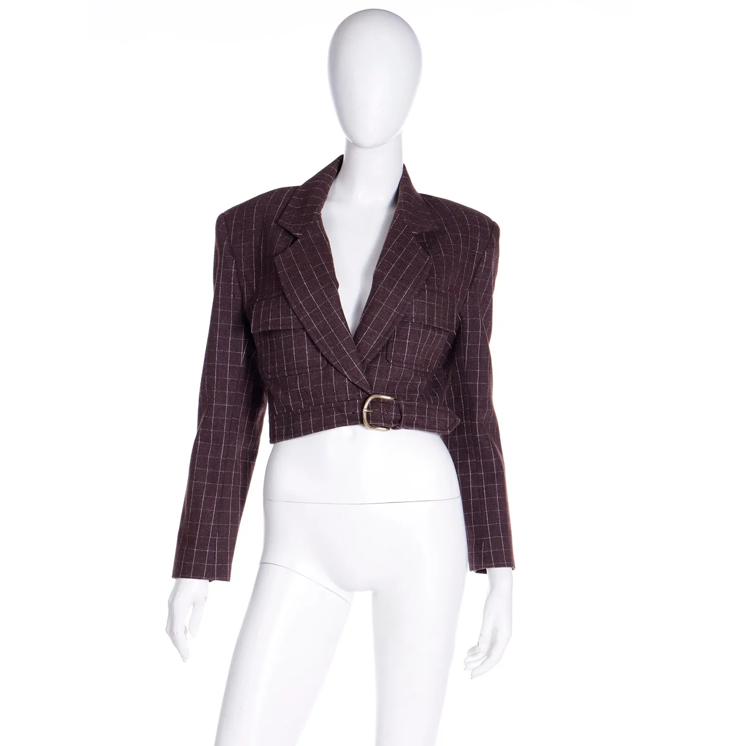 F/W 1991 Isaac Mizrahi Cropped Plaid Wool Runway Jacket