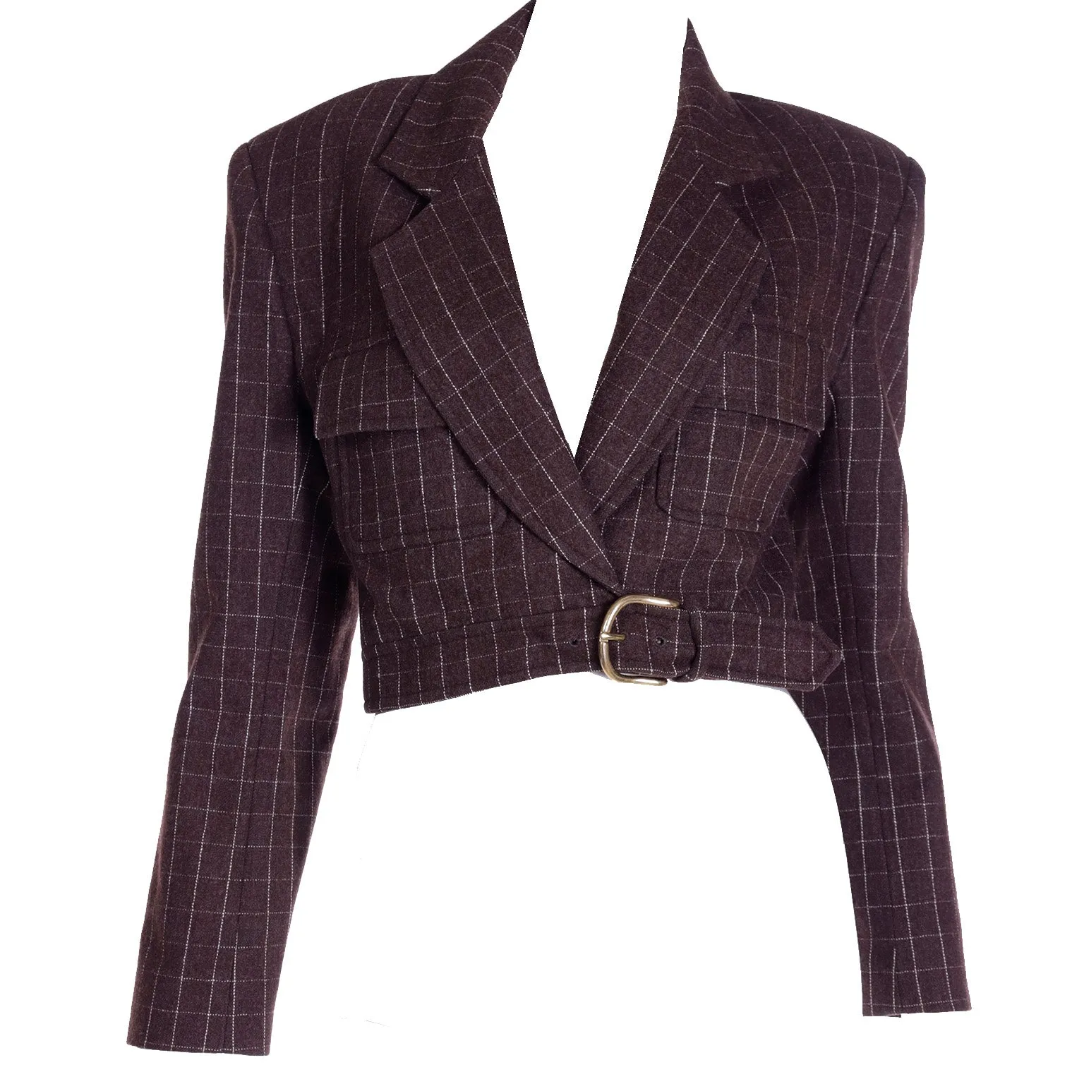 F/W 1991 Isaac Mizrahi Cropped Plaid Wool Runway Jacket