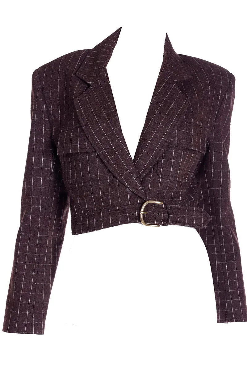 F/W 1991 Isaac Mizrahi Cropped Plaid Wool Runway Jacket