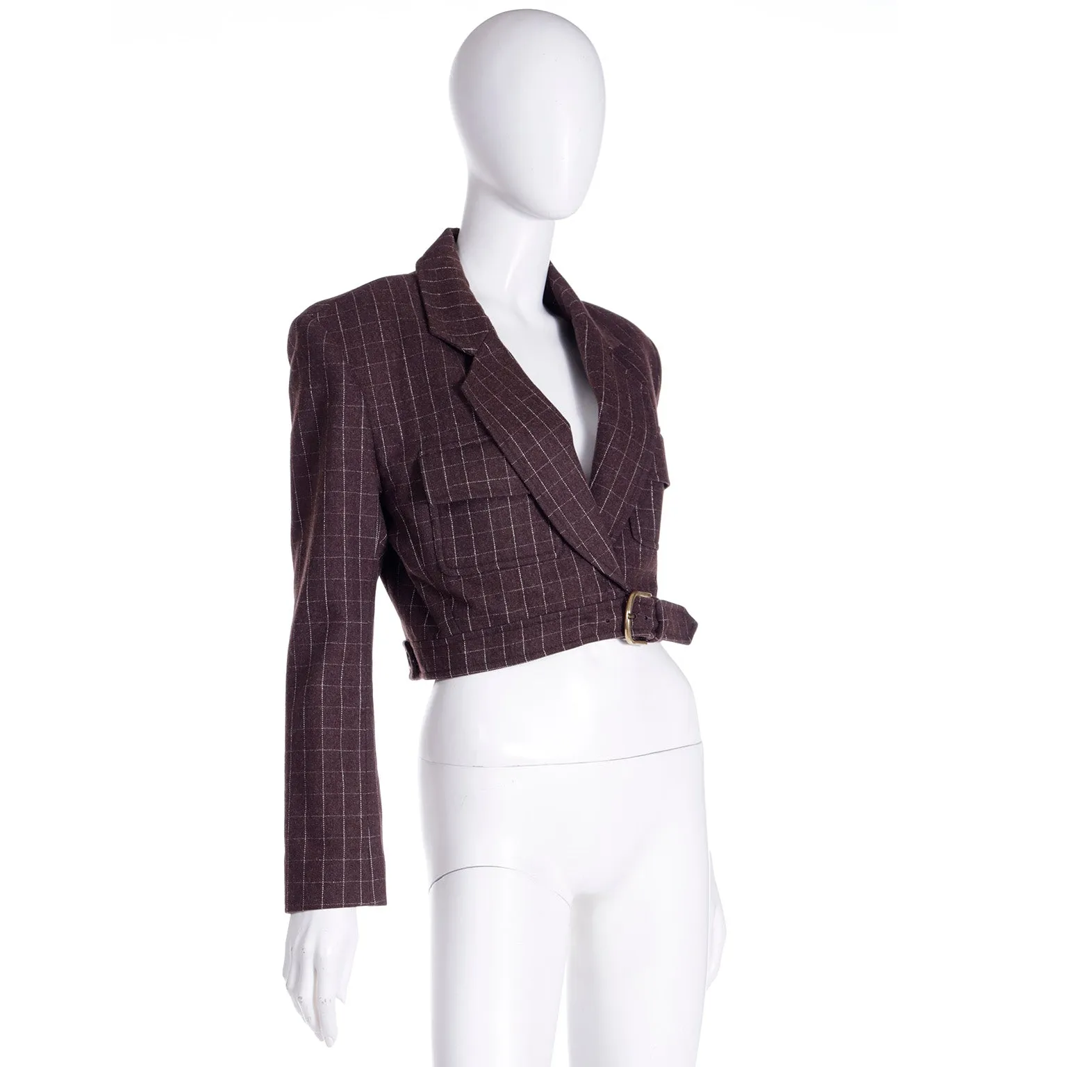 F/W 1991 Isaac Mizrahi Cropped Plaid Wool Runway Jacket