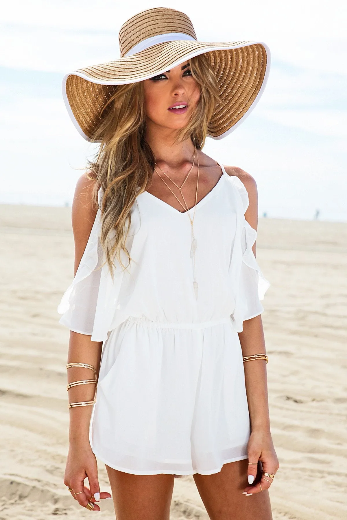 Gia Off-Shoulder Ruffle Romper - White