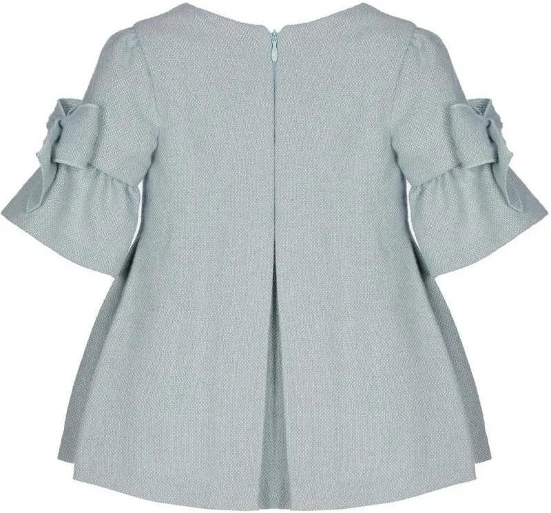 Girls Blue/Grey Frill Sleeve Dress