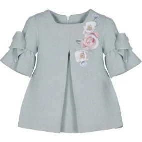 Girls Blue/Grey Frill Sleeve Dress