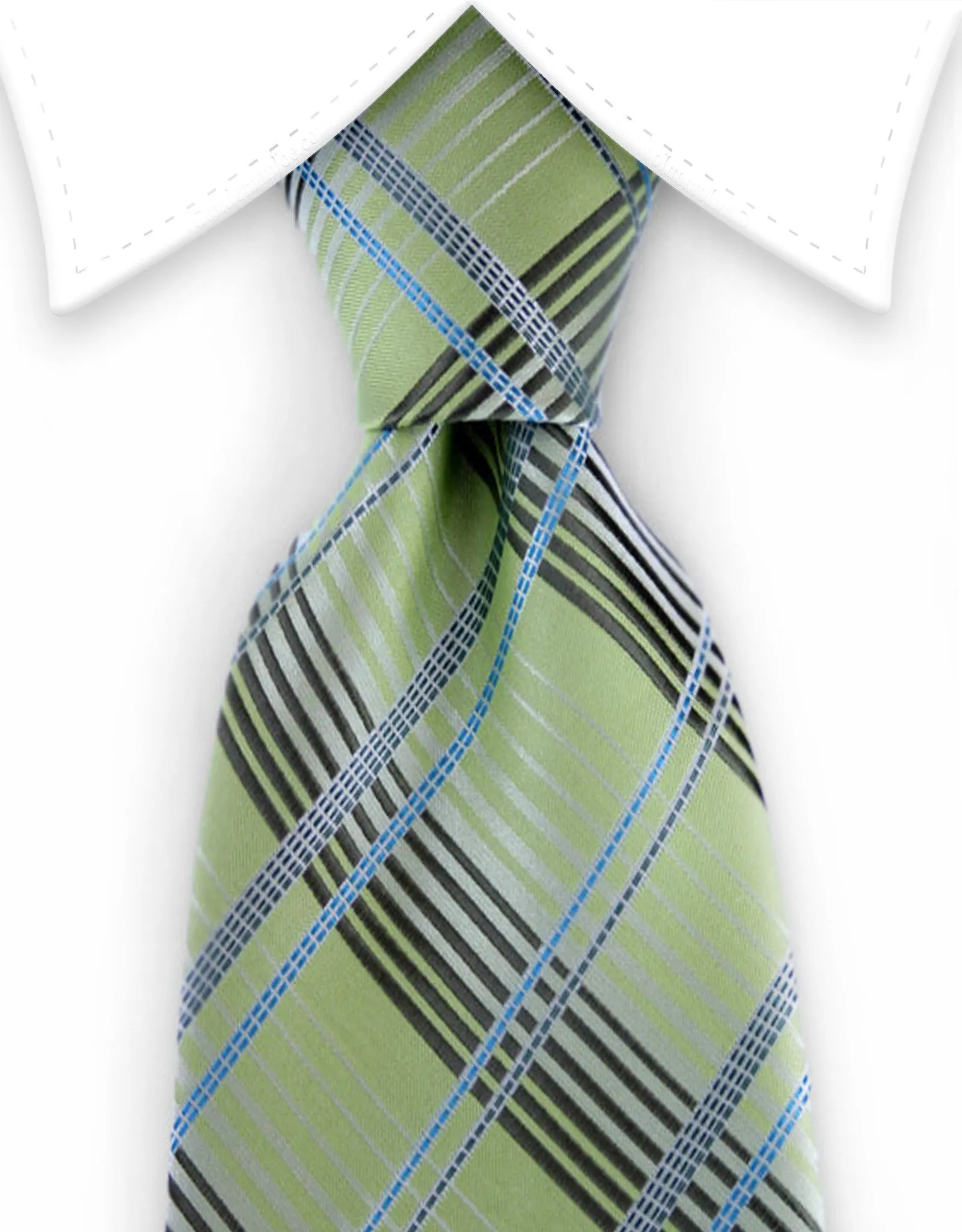 Green Plaid Necktie with Blue Accent