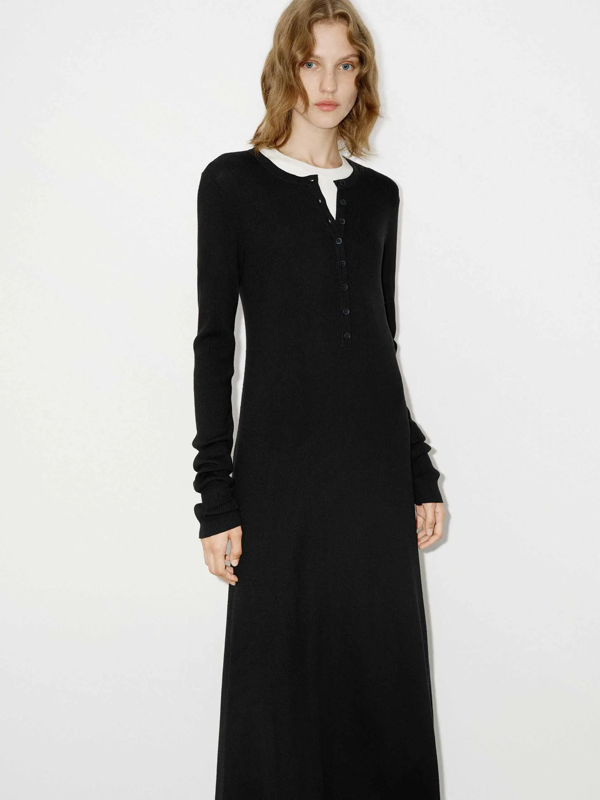 Half Button Wool Dress