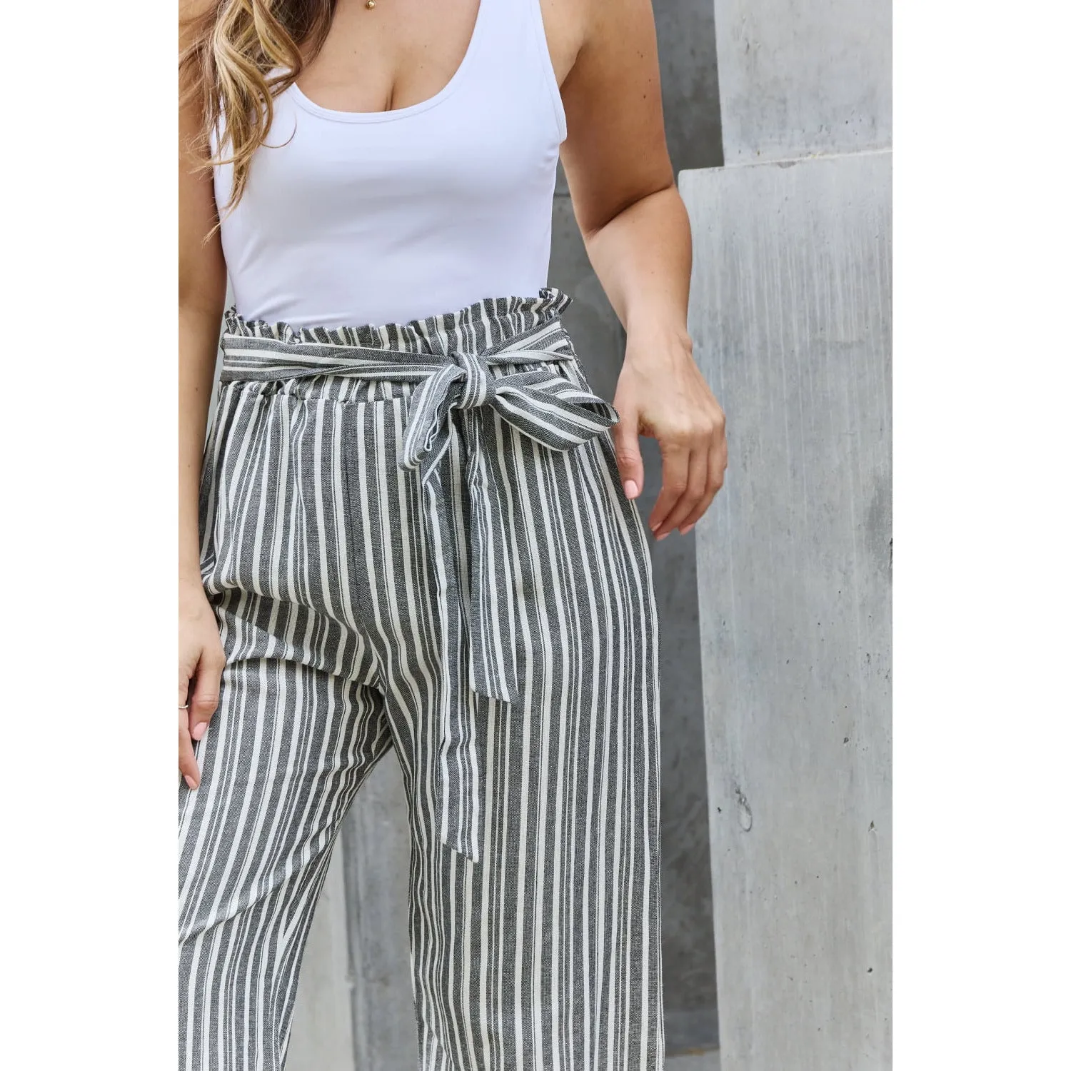 Heimish Find Your Path Full Size Paperbag Waist Striped Culotte Pants