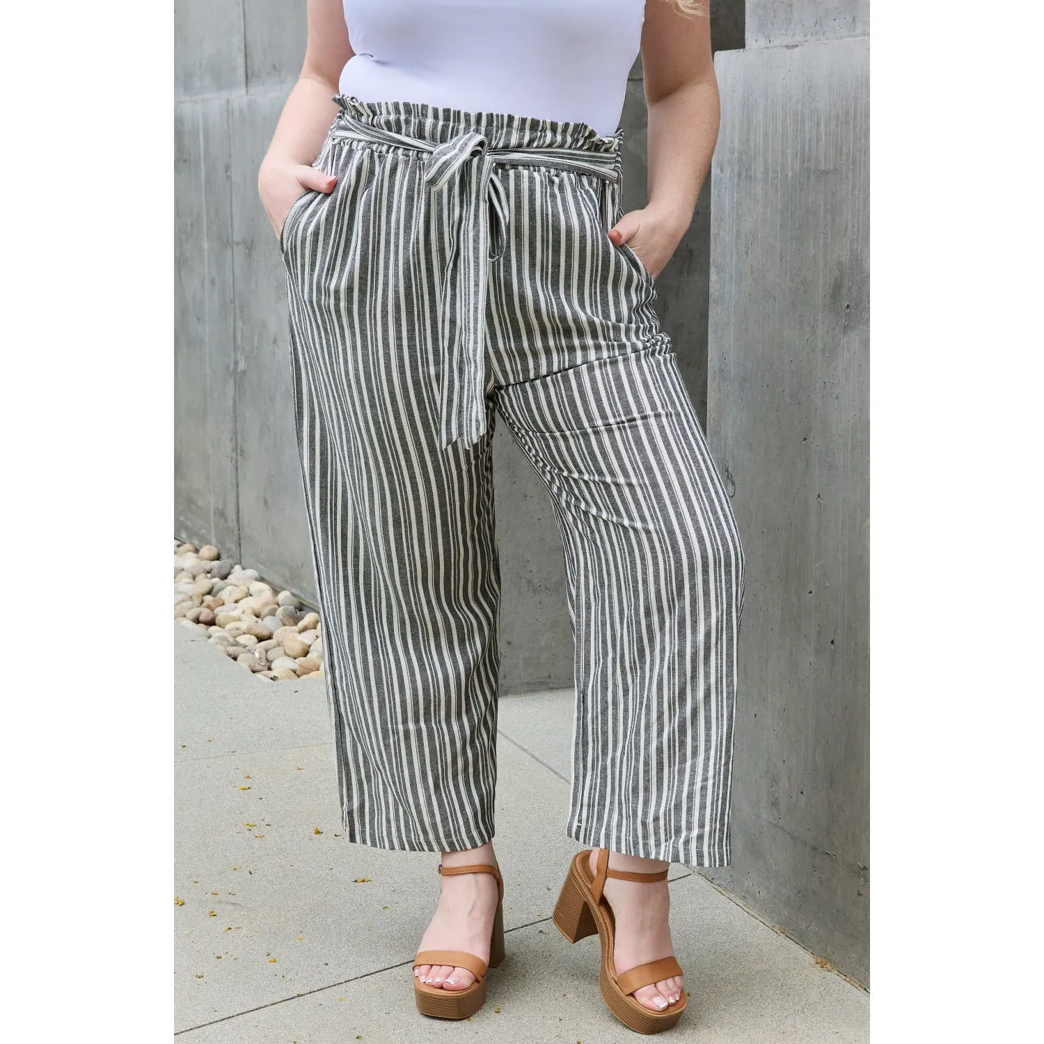 Heimish Find Your Path Full Size Paperbag Waist Striped Culotte Pants