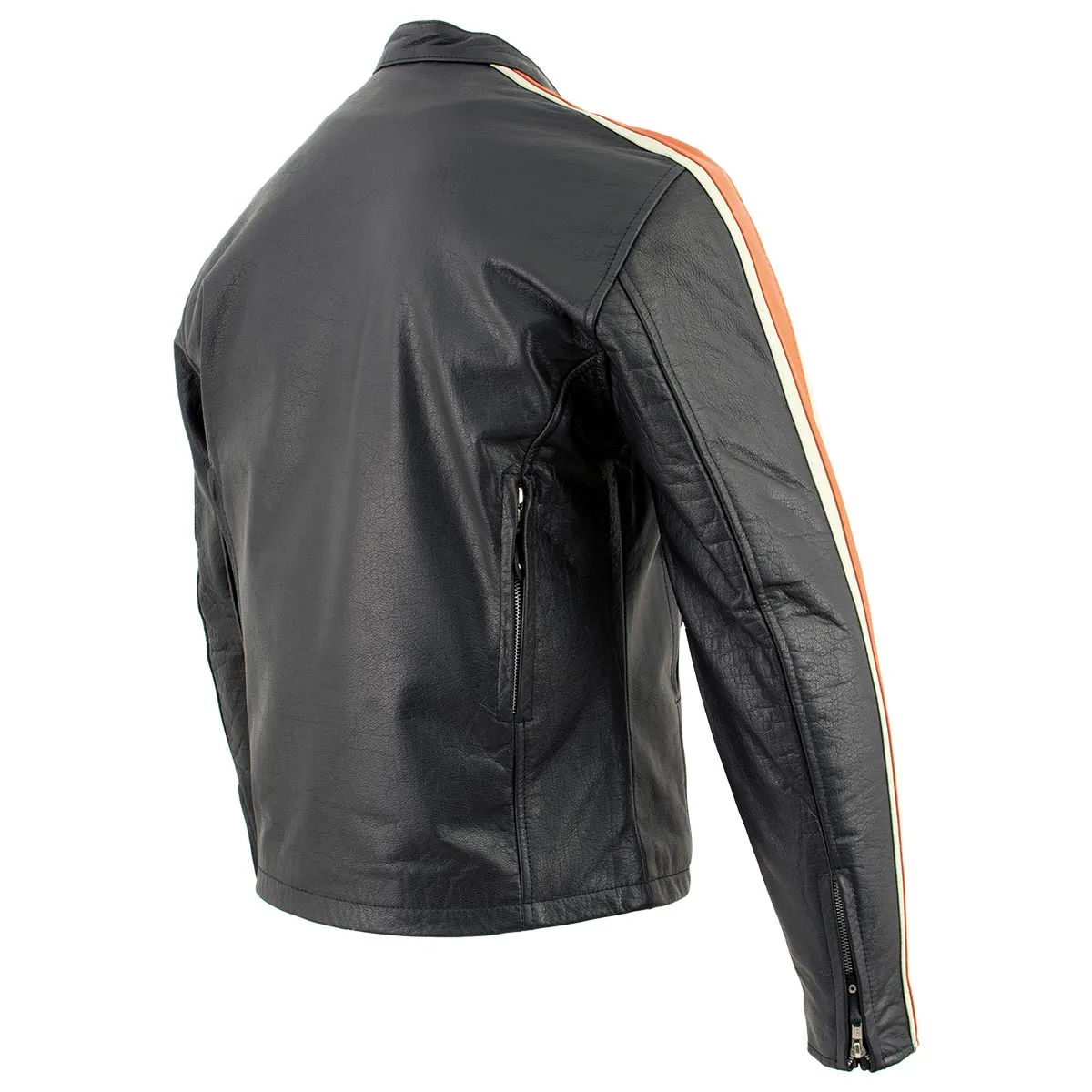 Hot Leathers XSM1007 Men's Black Motorcycle Jacket with Orange and Cream Stripes