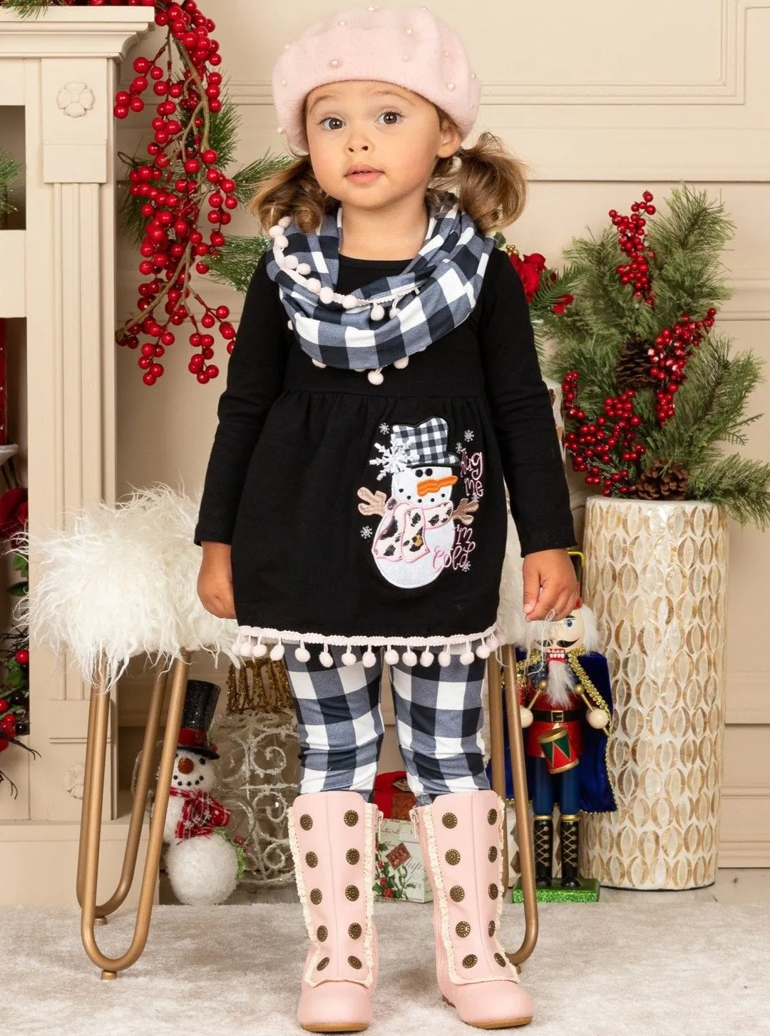 Hug Me, I'm Cold Snowman Tunic, Scarf And Legging Set