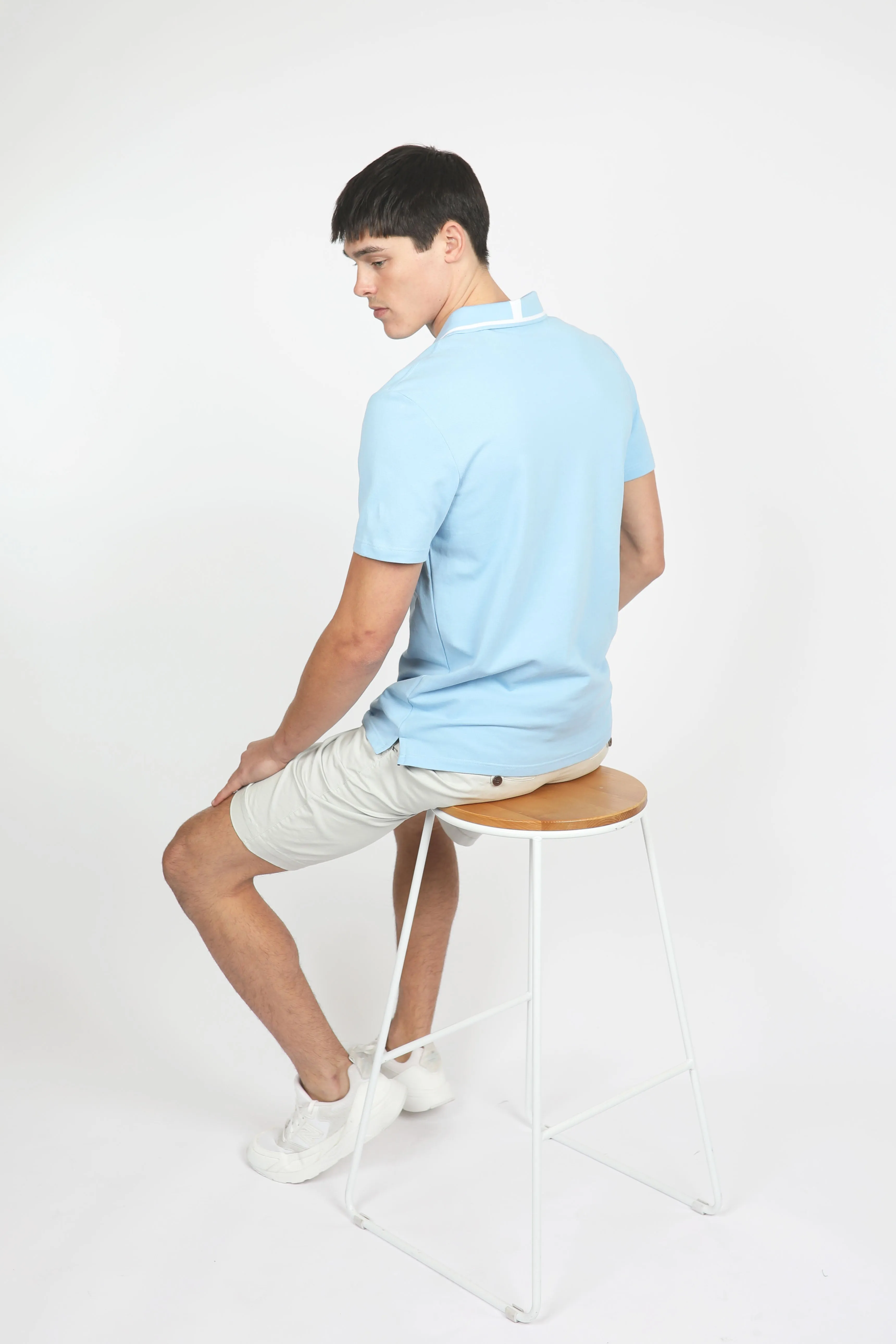 Ice Blue Button Pique Polo