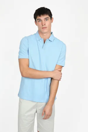 Ice Blue Open Collar Pique Polo