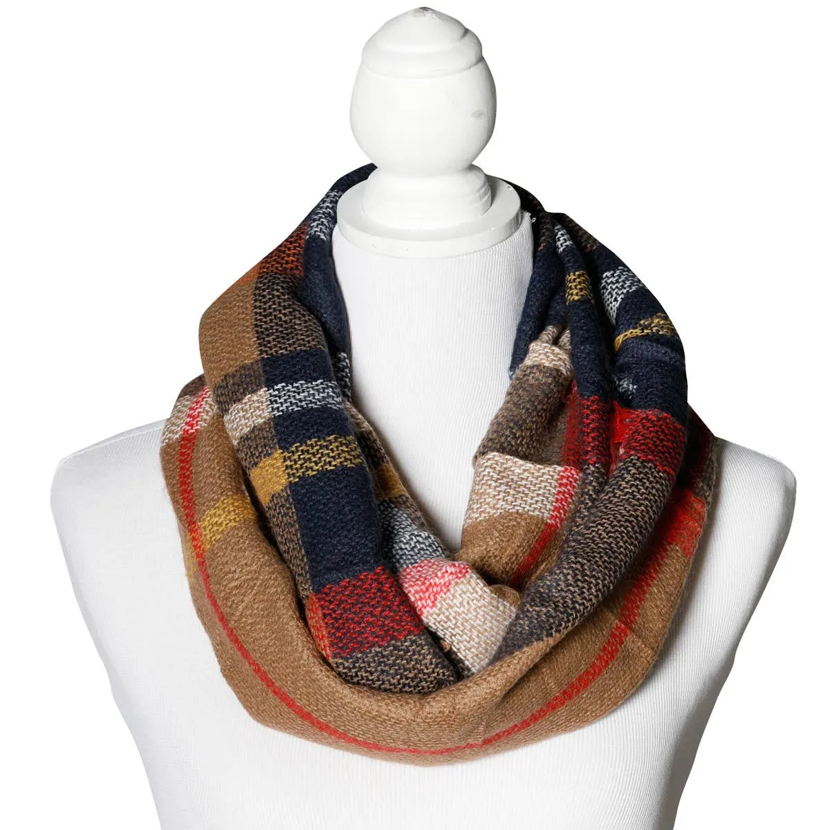 Infinity Scarf Copper Gold Navy Plaid