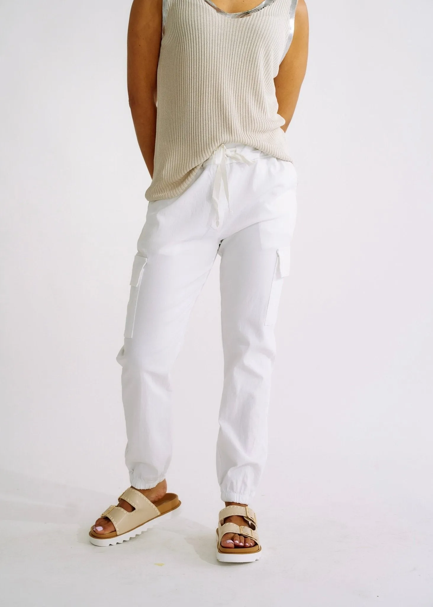 Italian Cargo Joggers in Ice White