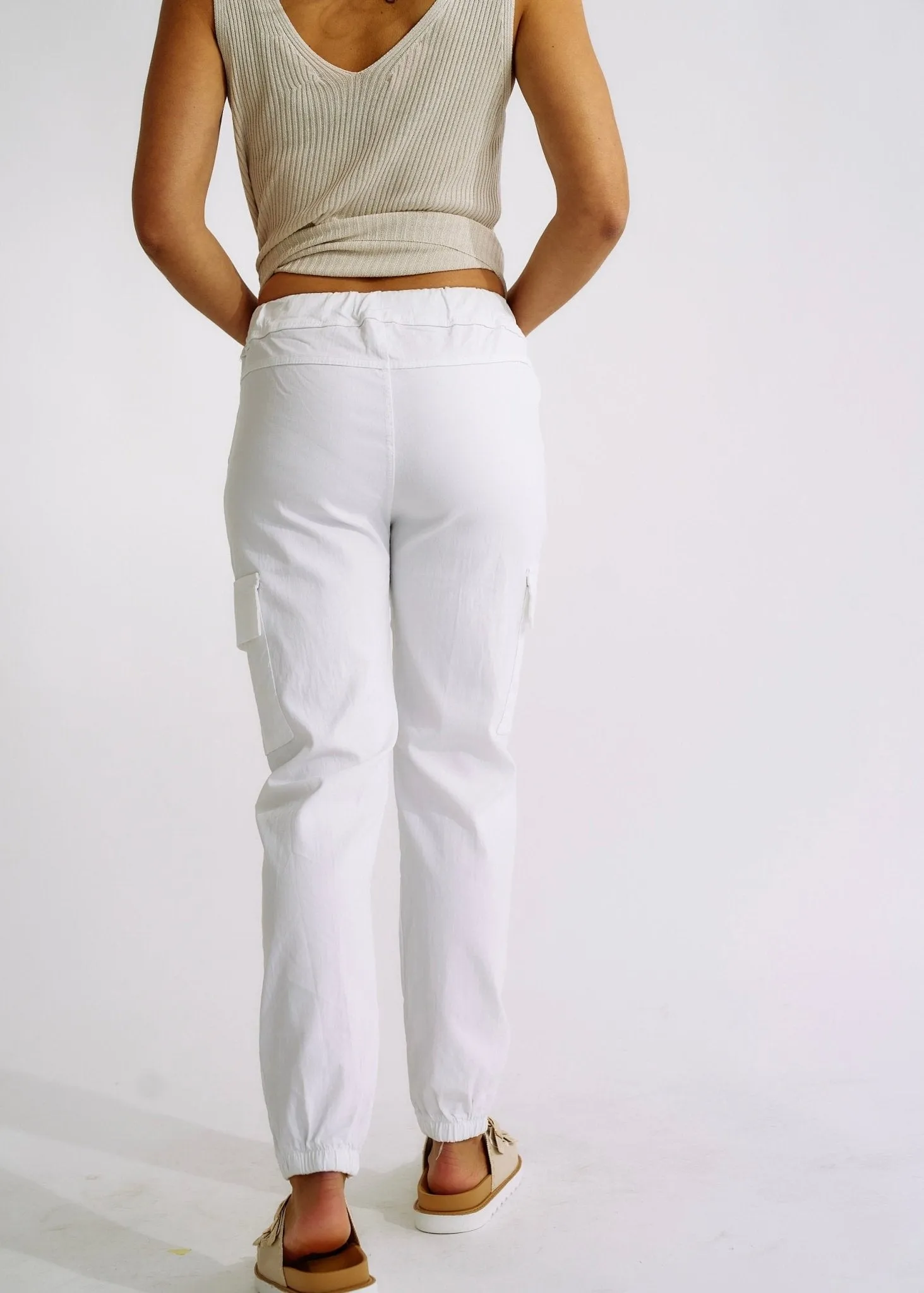 Italian Cargo Joggers in Ice White