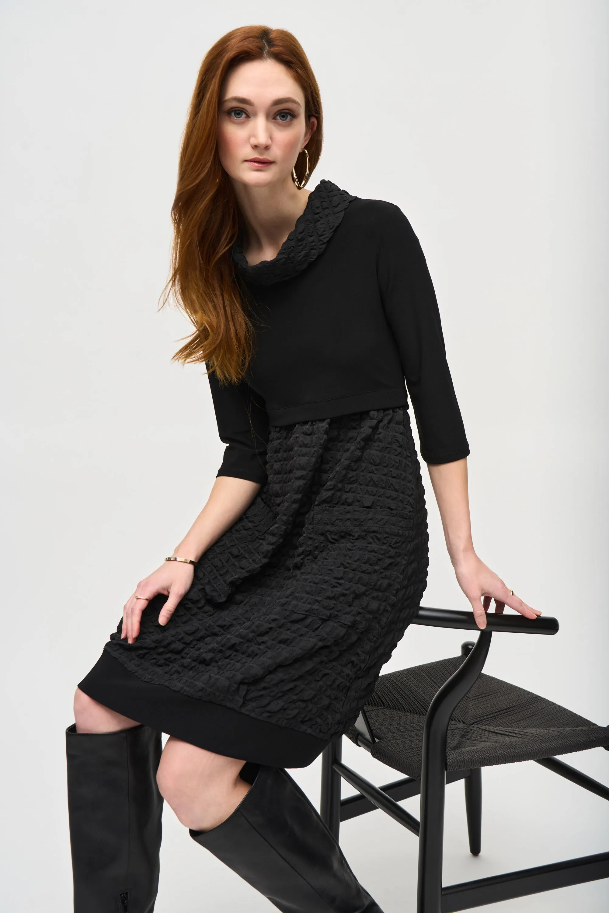 Jacquard And Silky Knit Cocoon Dress