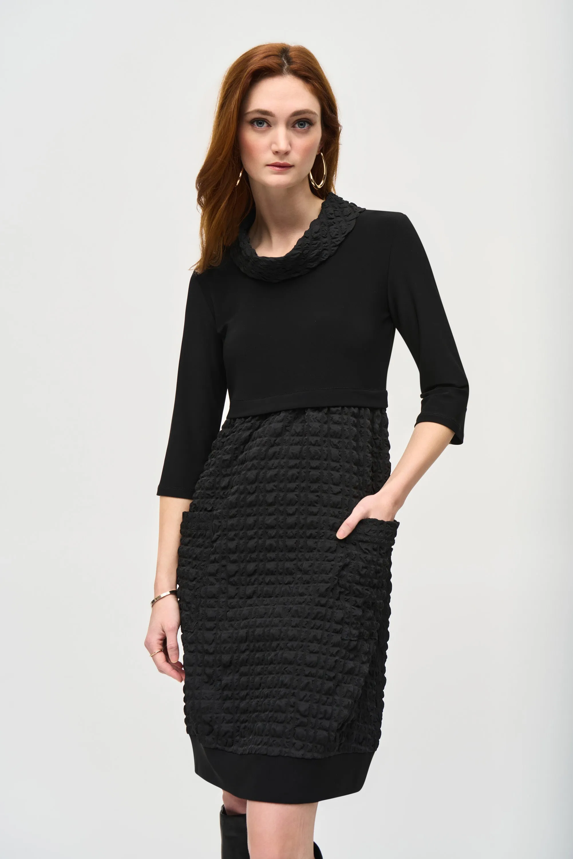 Jacquard And Silky Knit Cocoon Dress