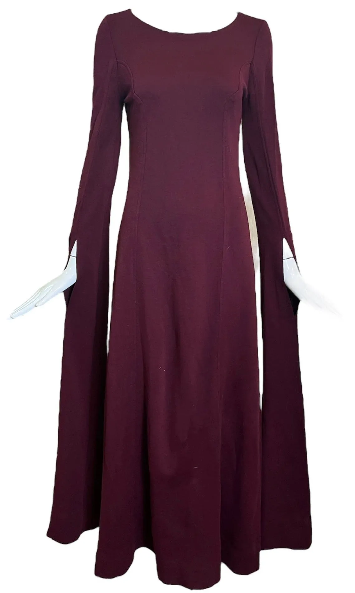 Joshua Tree California 1970s Wine Colored Maxi Dress with Medieval Sleeves