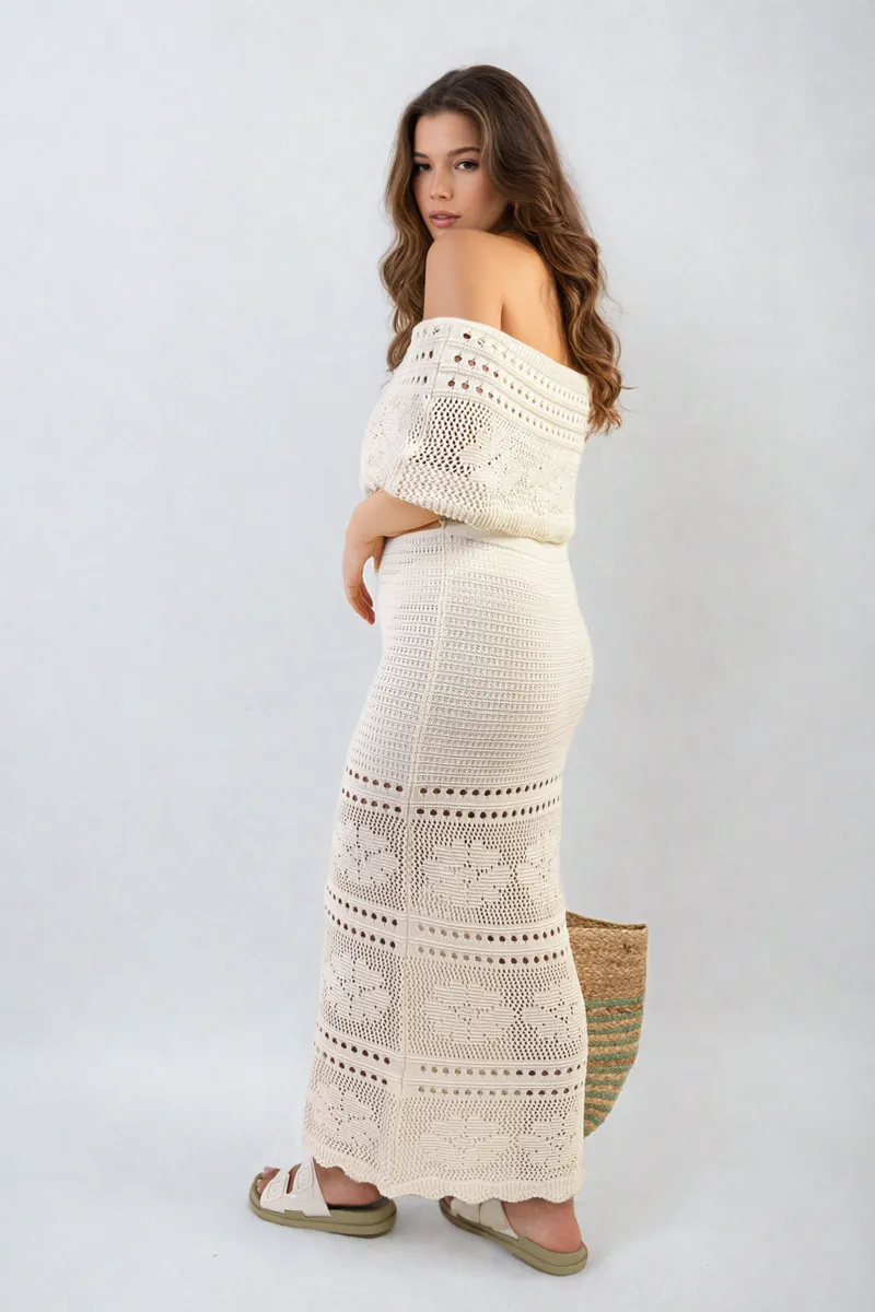 Knit Crochet Off Shoulder Maxi Dress