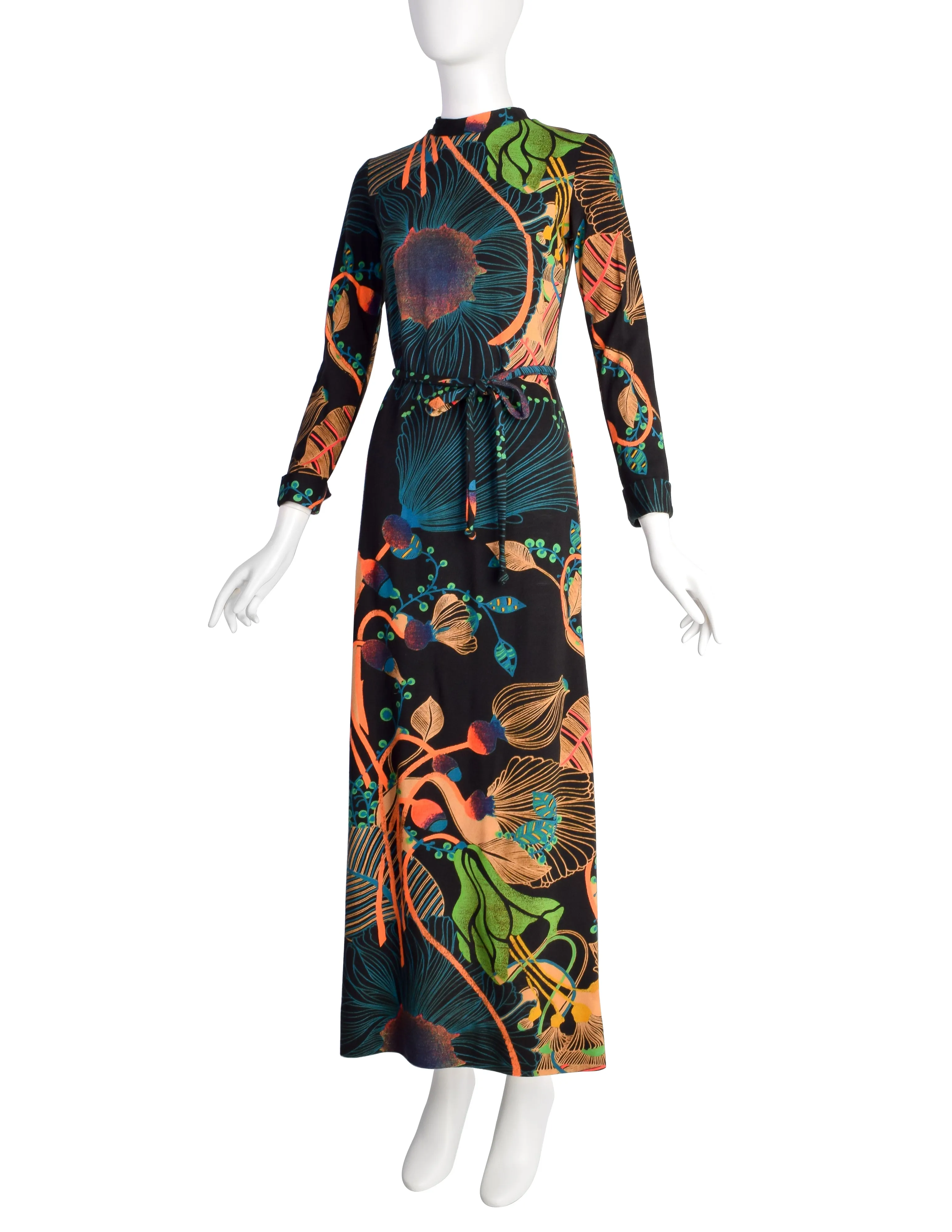 Lanvin Vintage 1970s Psychedelic Floral Jersey Maxi Column Dress