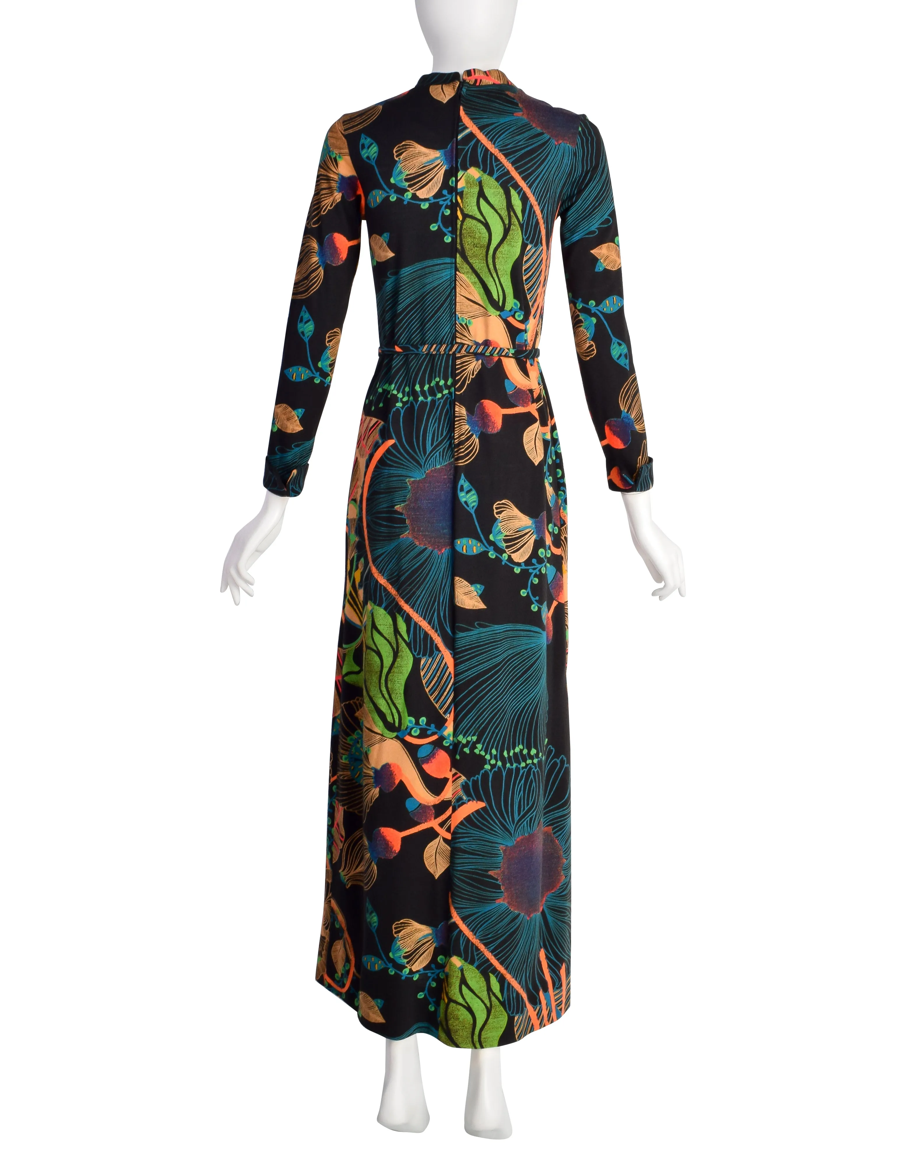 Lanvin Vintage 1970s Psychedelic Floral Jersey Maxi Column Dress