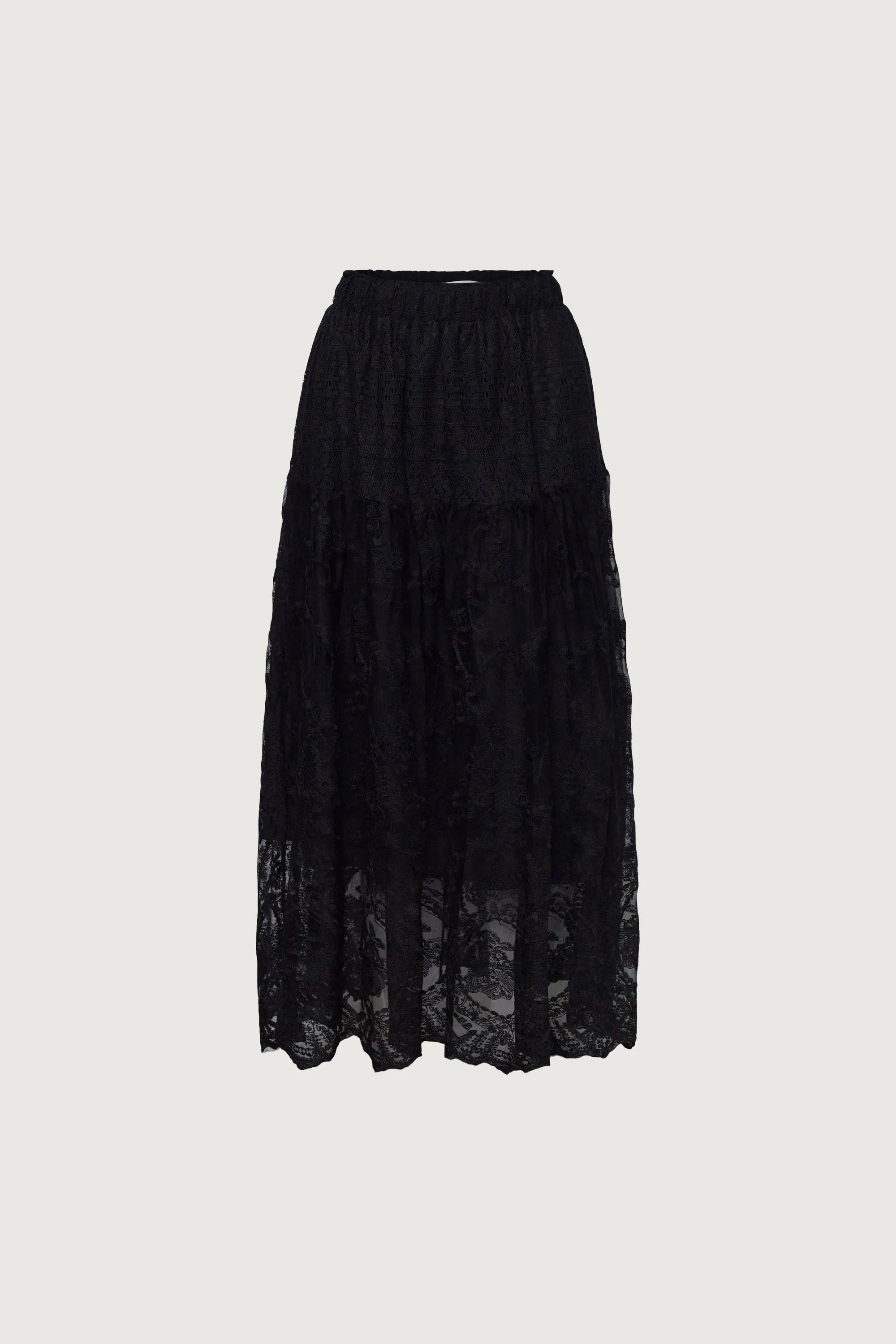 LAYERED LACE MIDI SKIRT