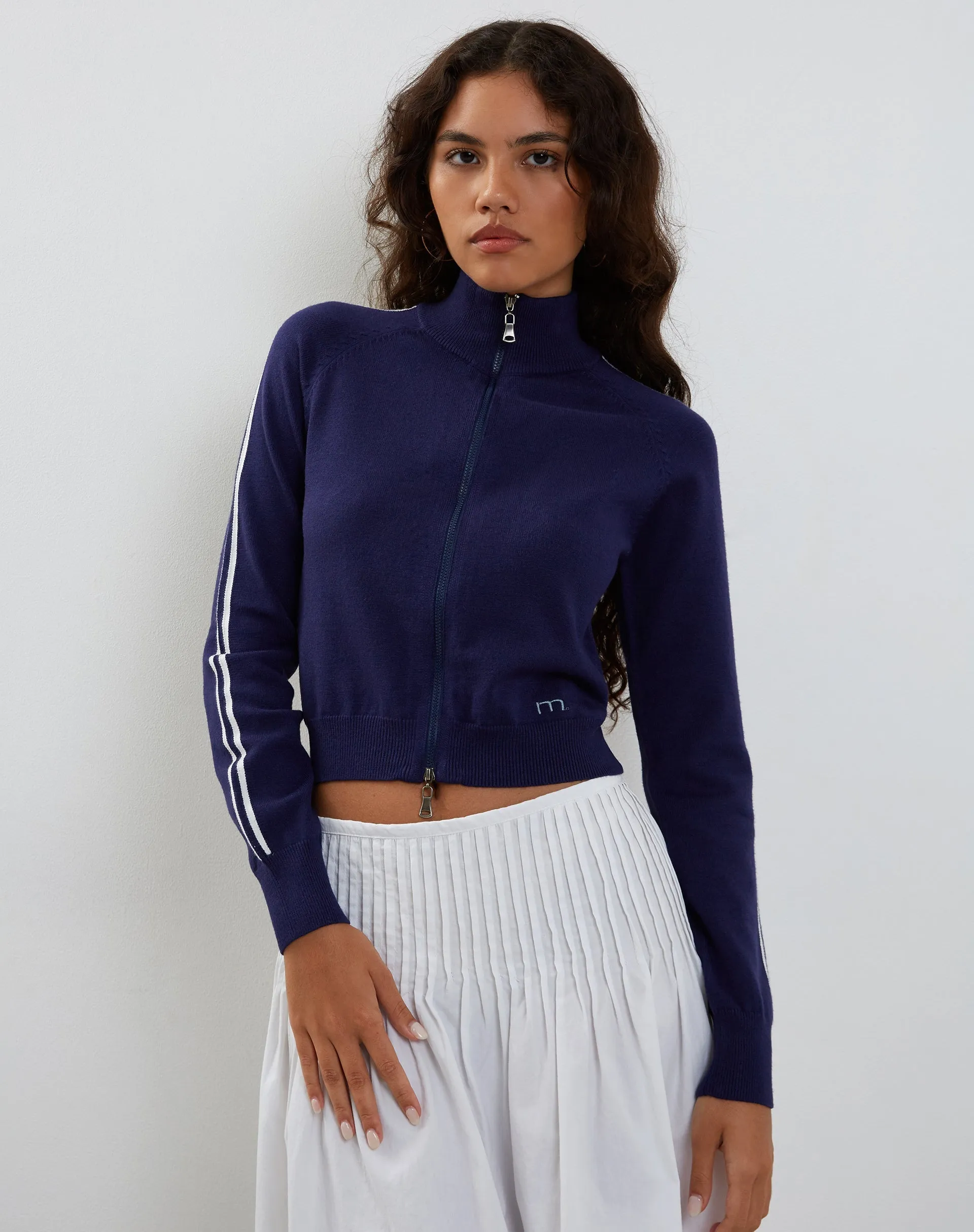 Lennon Knitted Jacket in Navy with White Stripe