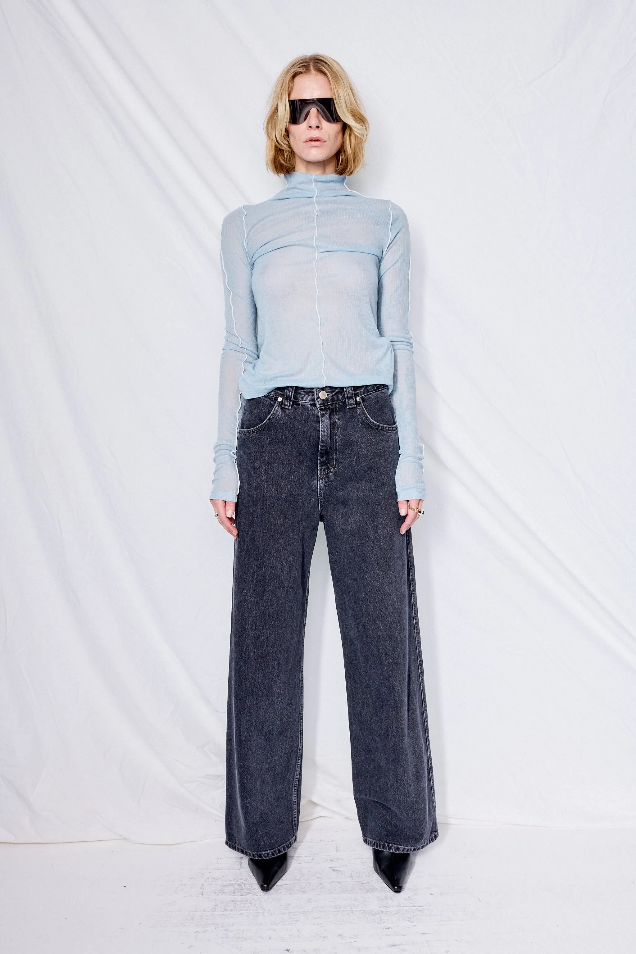 Light Blue Wool Contrast Stitch Top